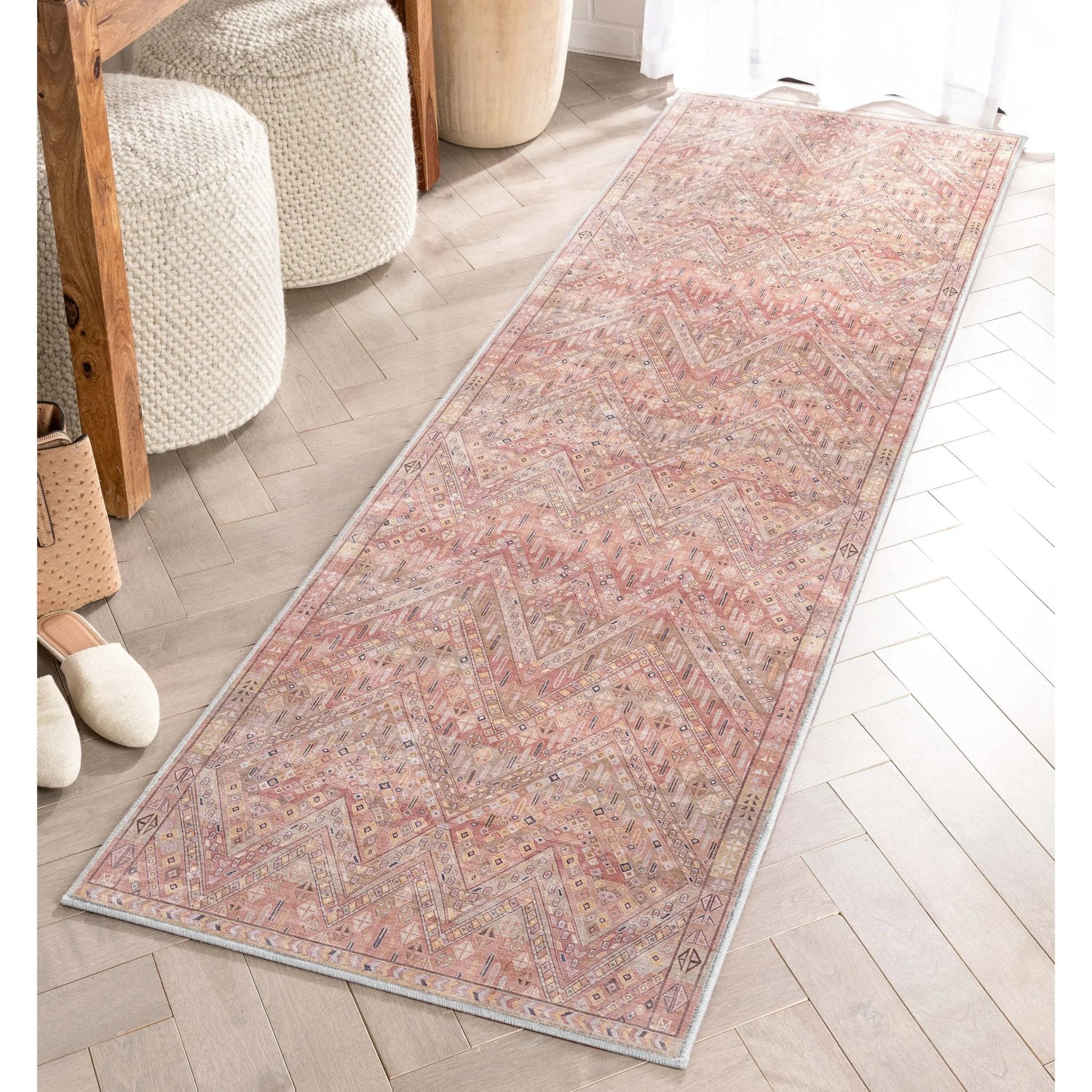 Anya Vintage Tribal Chevron Pink Beige Rust Flat-Weave Rug、mySite、gigharbornorthrealestate