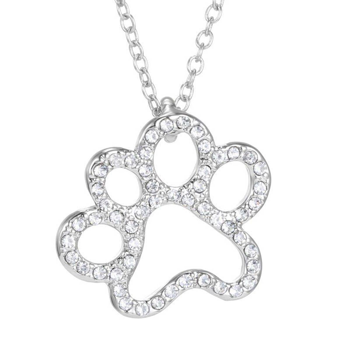Paw Necklace, Fashion Silver Plated Black and White or White CZ Pet Paw Necklace-So Sweet for the Pet Lover!!、mySite、g9winljtr