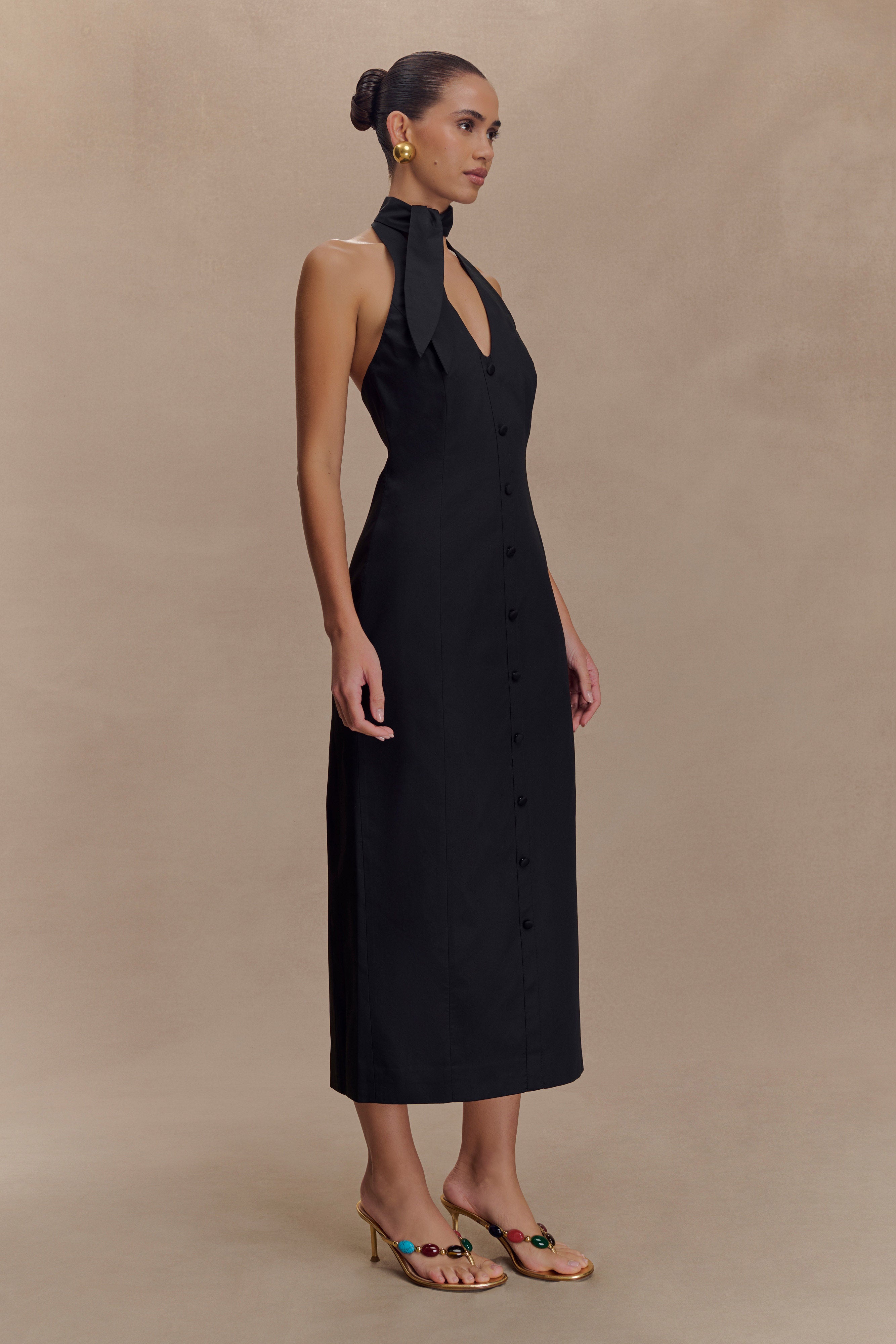 Simona Halter Neck Midi Dress - Black、mySite、solidvoid