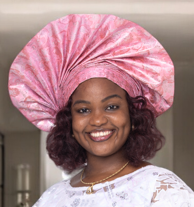 Dupsie's Alara Pink and Silver Autogele ready gele Head tie head wrap DPG998AG、mySite、solidvoid