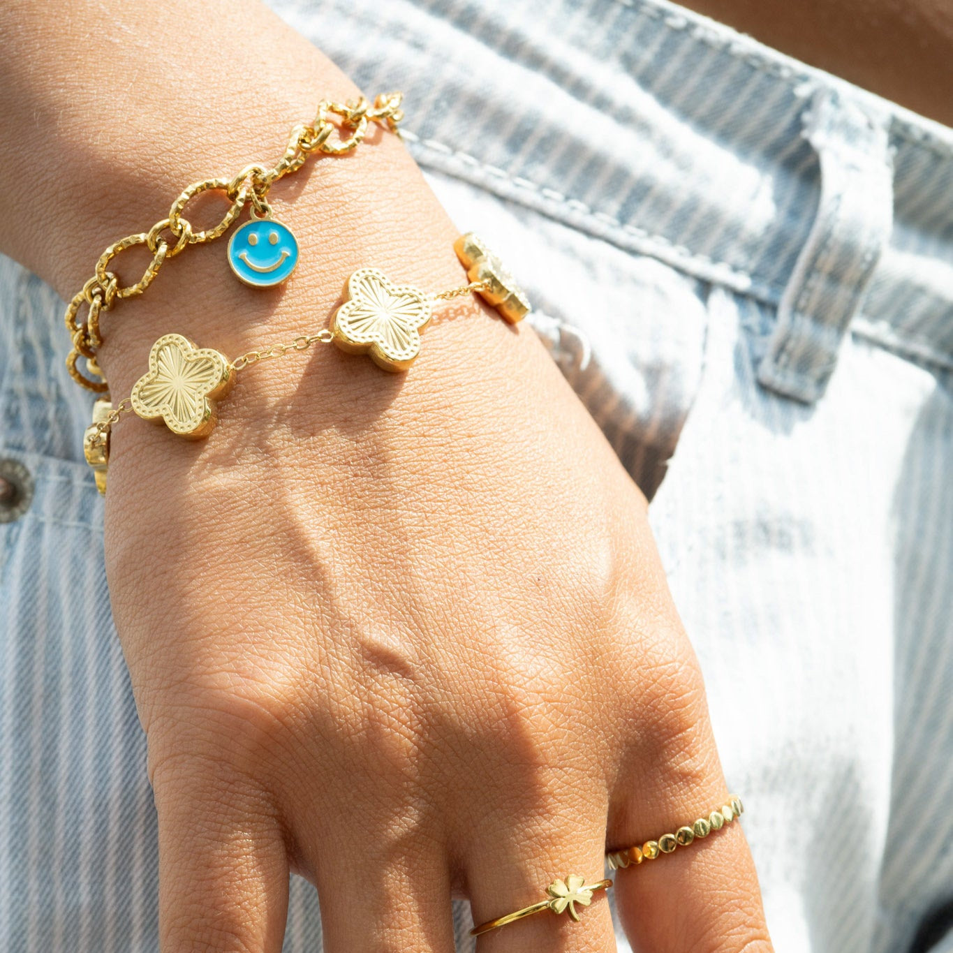 18K Gold PVD Stainless Steel Lucky Clover Charm Bracelet / BRJ1008、mySite、dreamappss