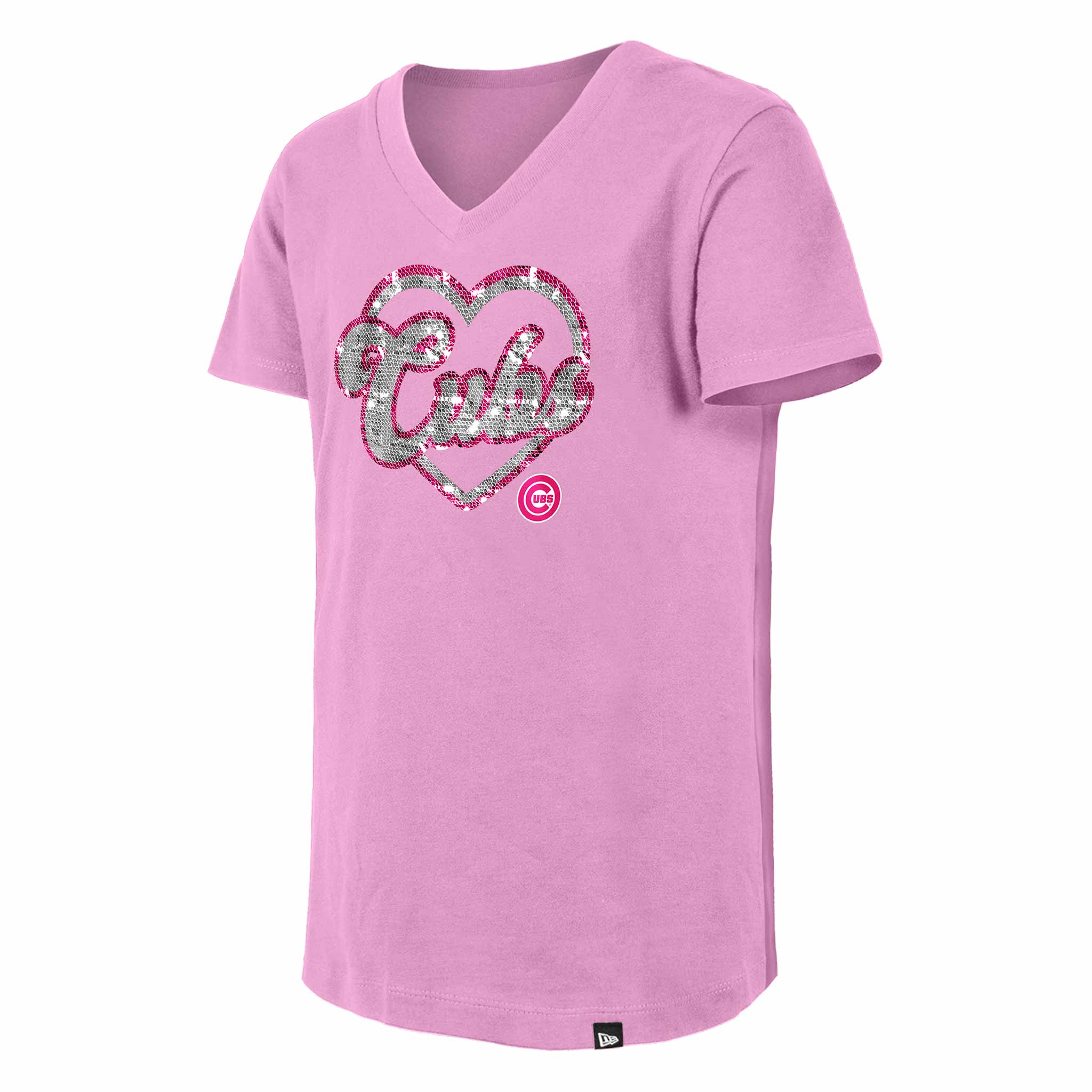 Chicago Cubs Youth Girls New Era Sequin Pink Heart T Shirt、mySite、vikingsvslions