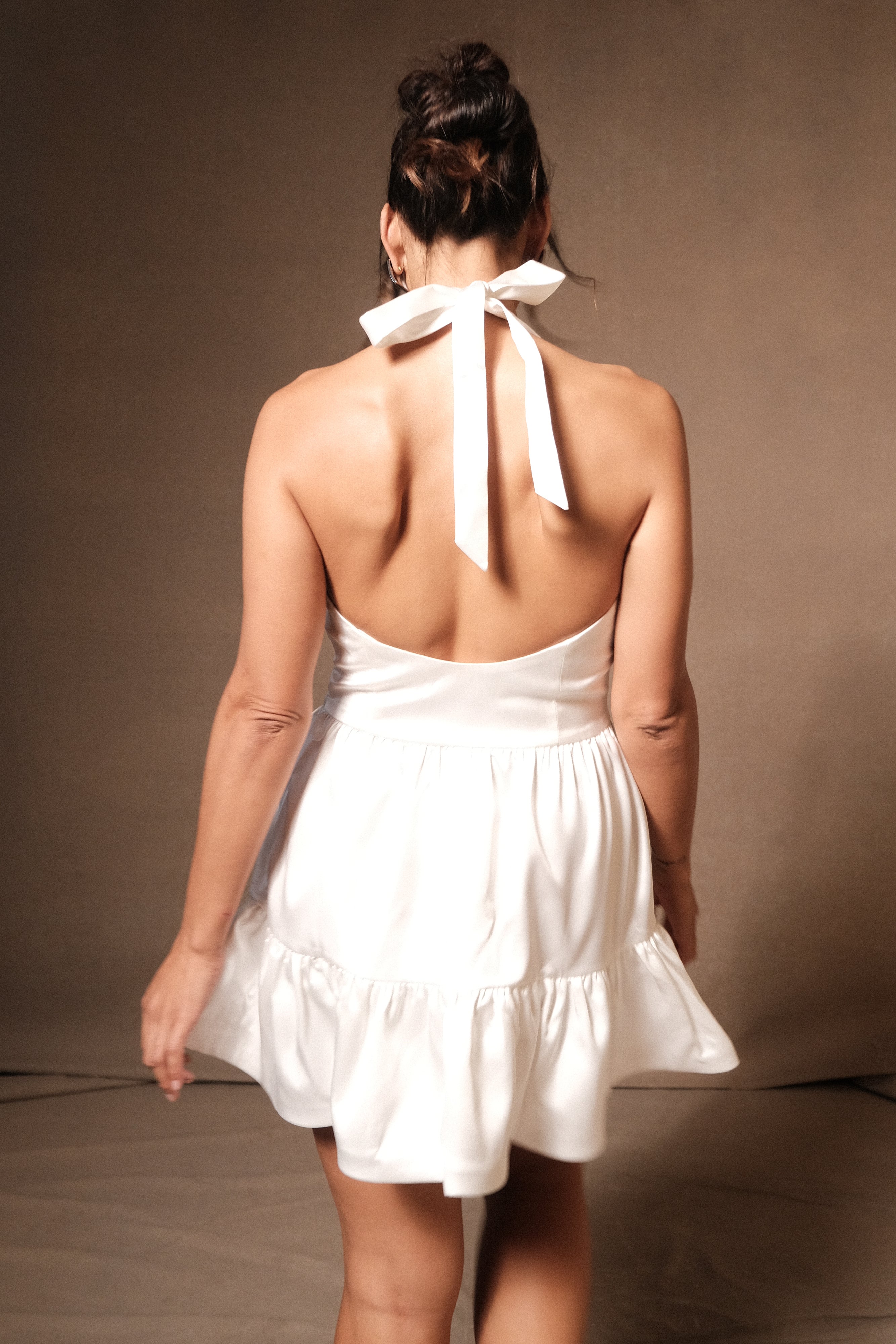 Holly Satin Structured Halter Mini Dress - White、mySite、solidvoid