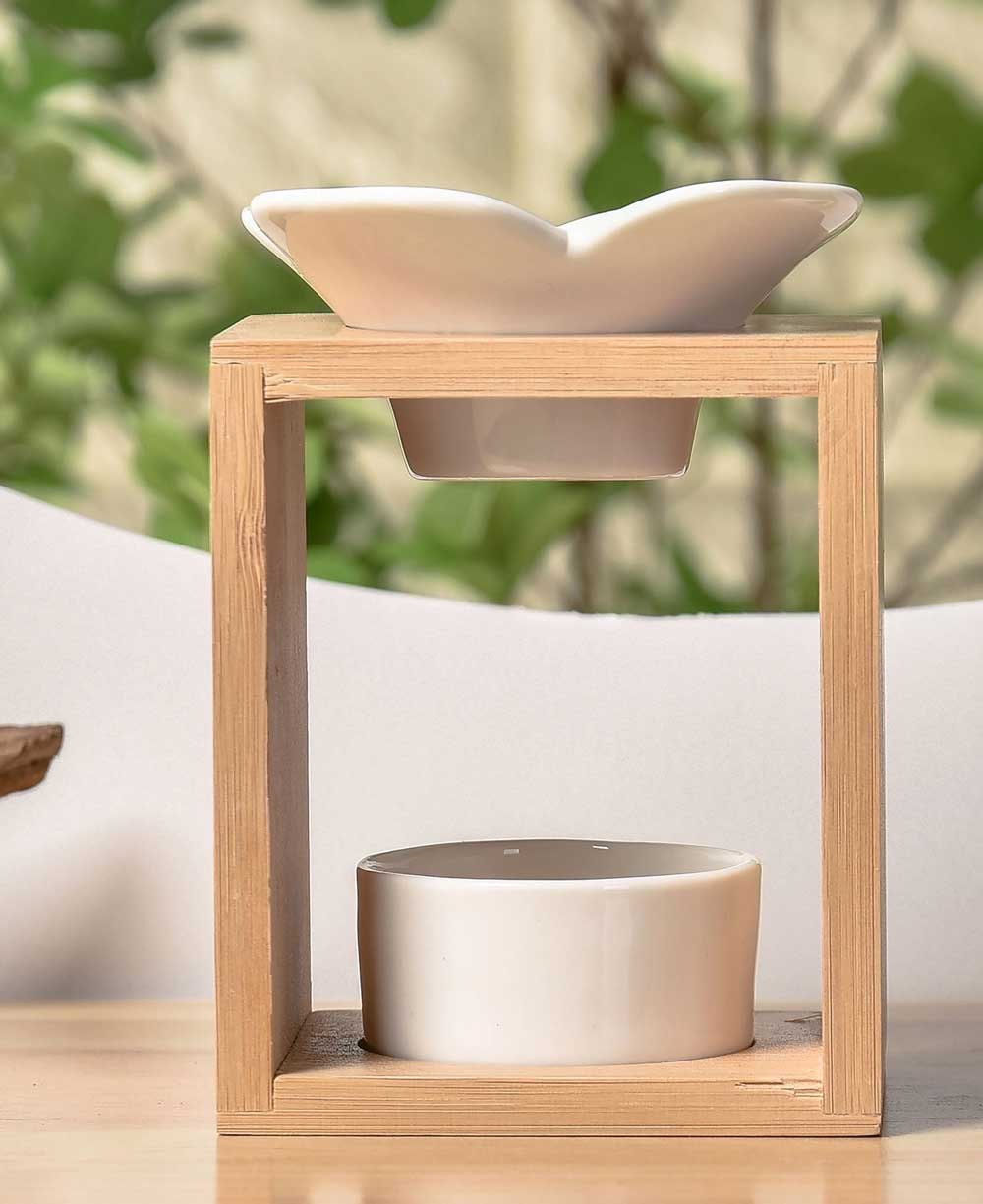 Ceramic and Bamboo Oil Burner Set Essential Oil、mySite、topwebapps