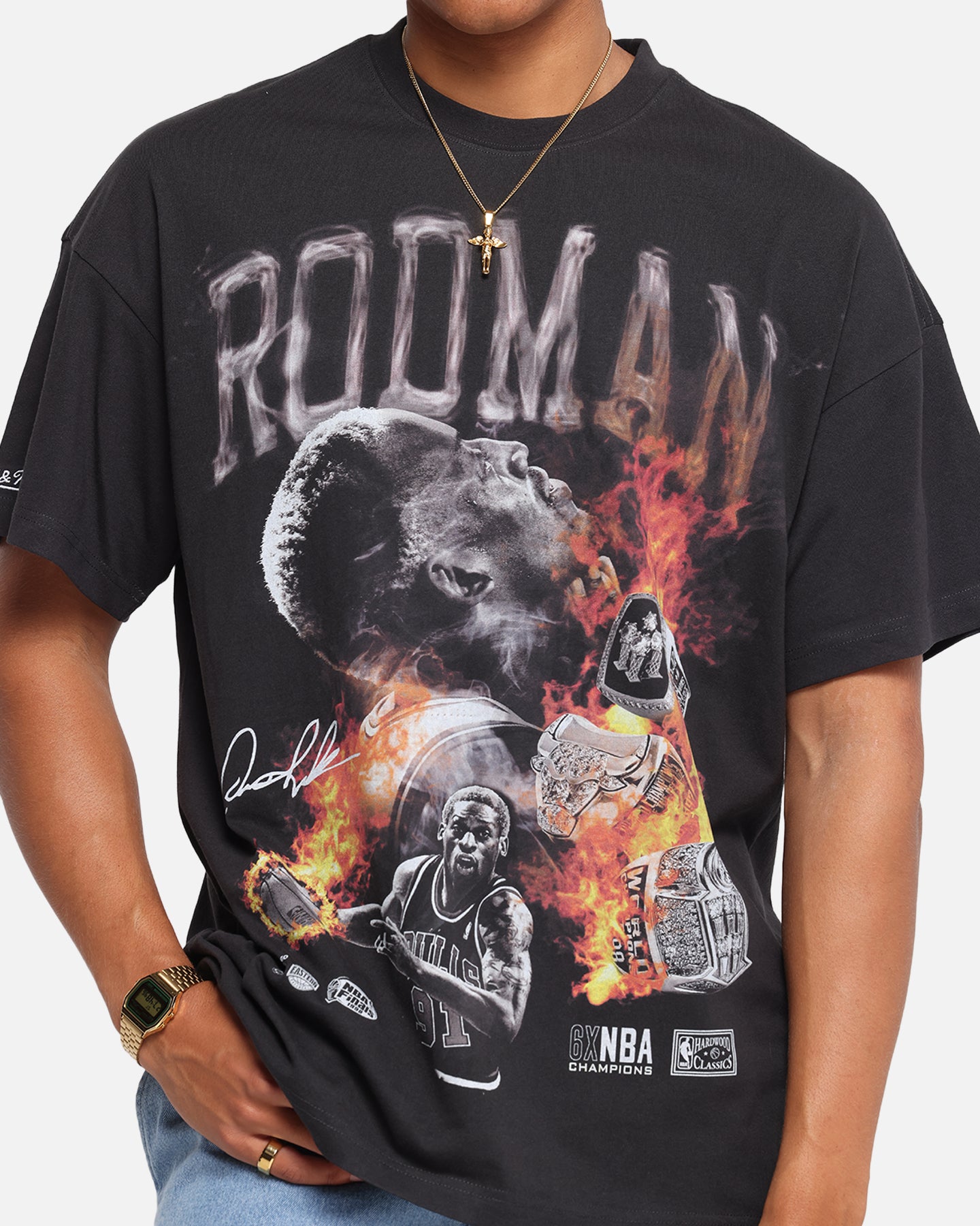 Mitchell & Ness Chicago Bulls Dennis Rodman Flaming Hot T-Shirt Faded Black、mySite、zt4zffjzw