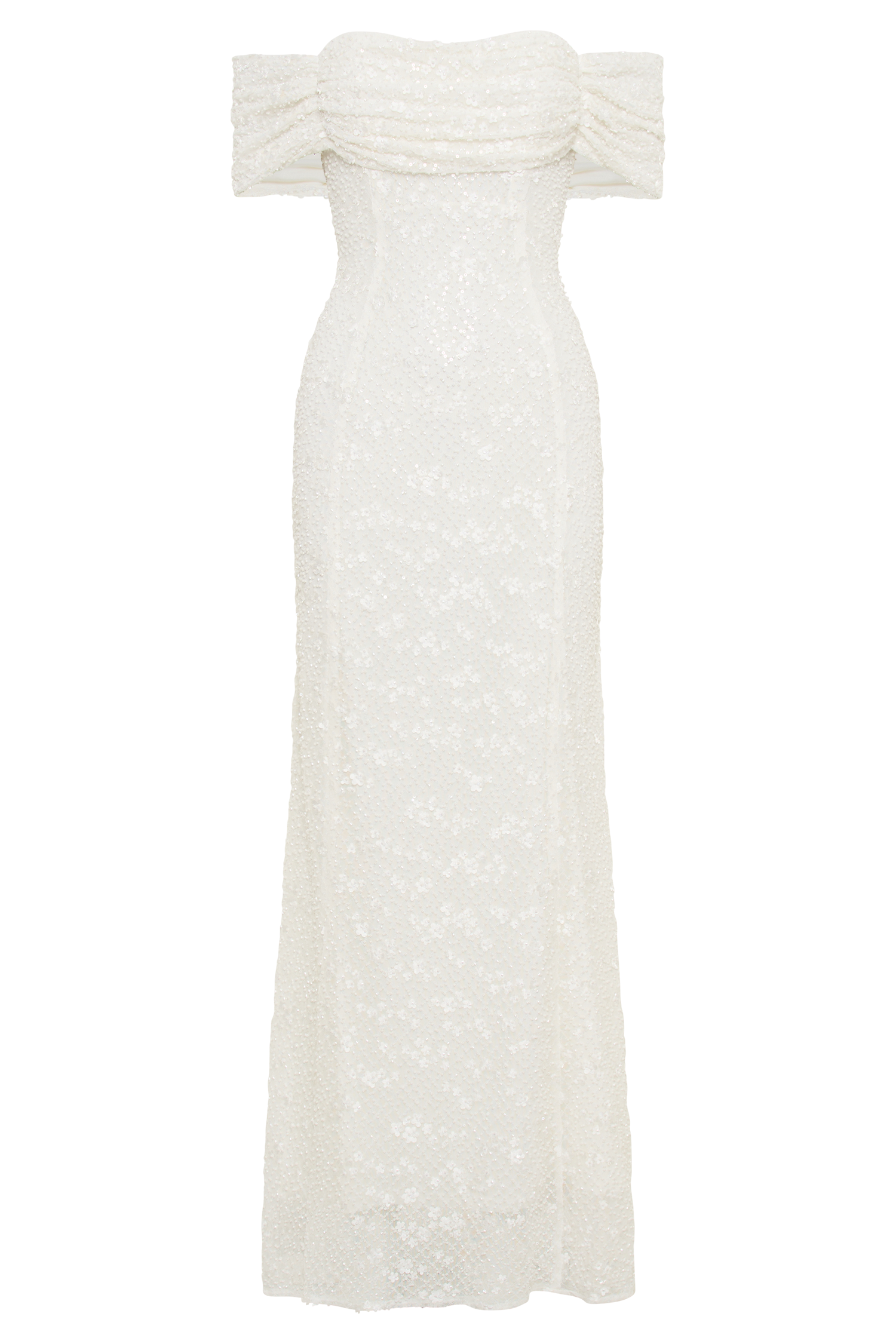 Priyanka Daisy Beaded Off Shoulder Wedding Gown - White、mySite、solidvoid