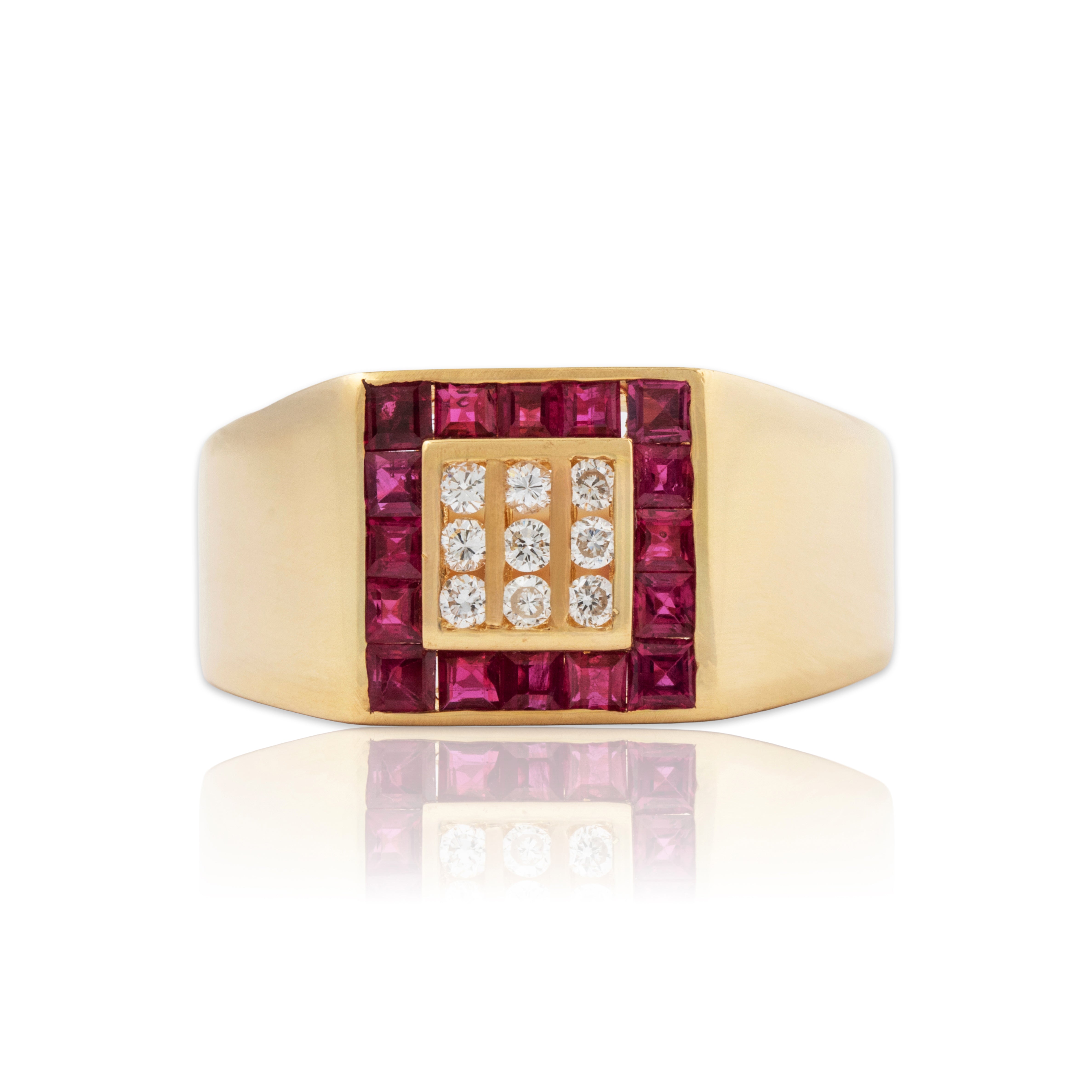 Vintage Large 18k Yellow Gold Ruby Diamond Squared Away Statement Ring 10.75、mySite、hinf8tx79