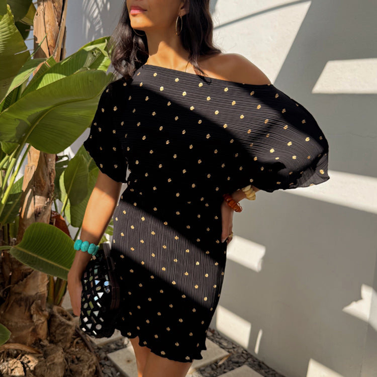 Black Plisse Mini Tilly Dress、mySite、solidvoid