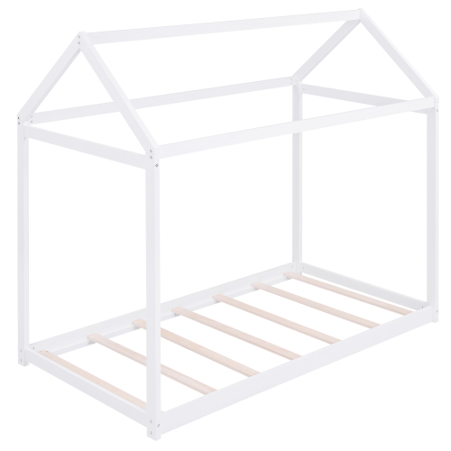 Twin Size Wooden House Bed, White、、casual