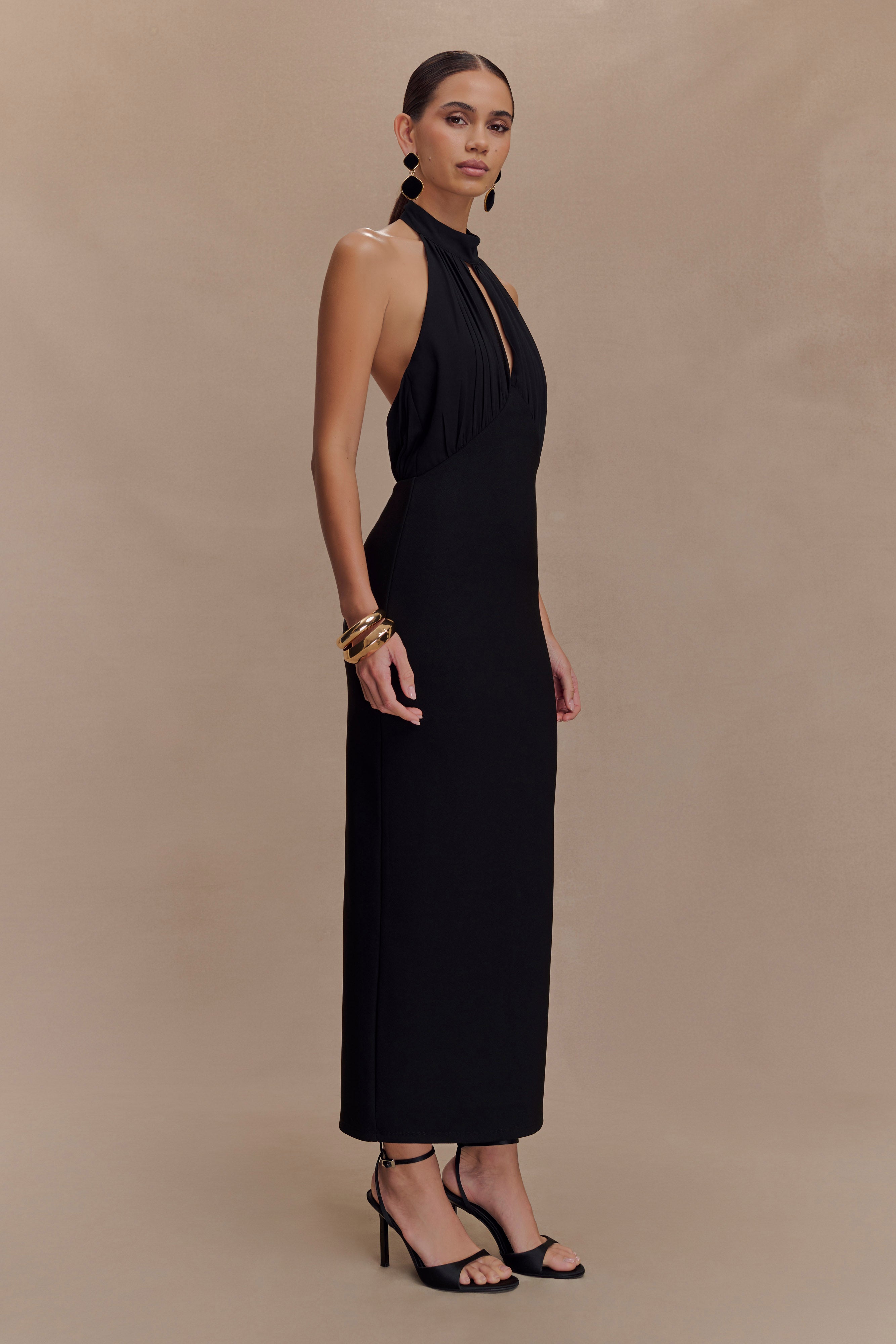 Mierah Halter Midi Dress - Black、mySite、solidvoid