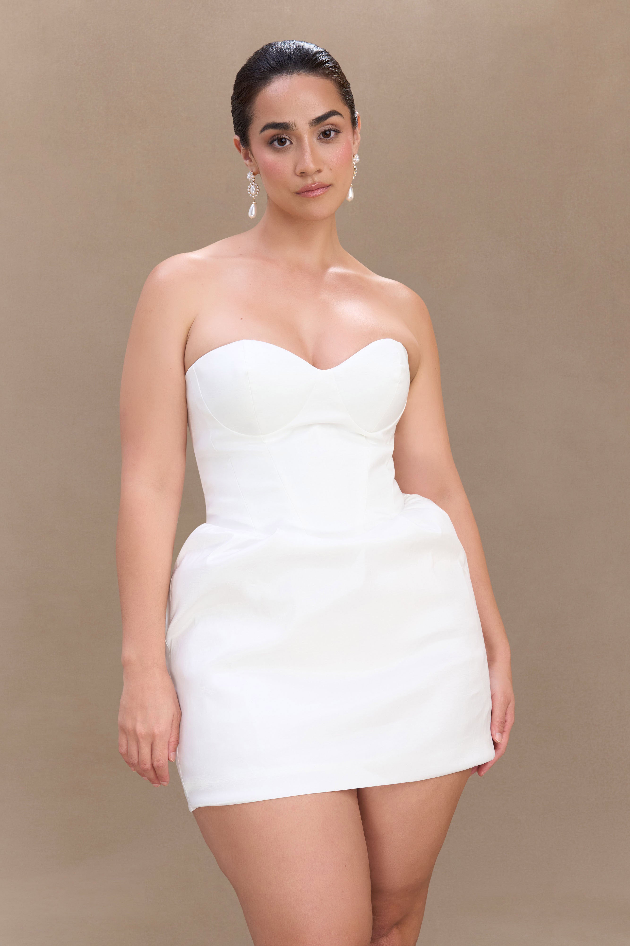 Suzette Taffeta Bow Mini Dress - White、mySite、solidvoid