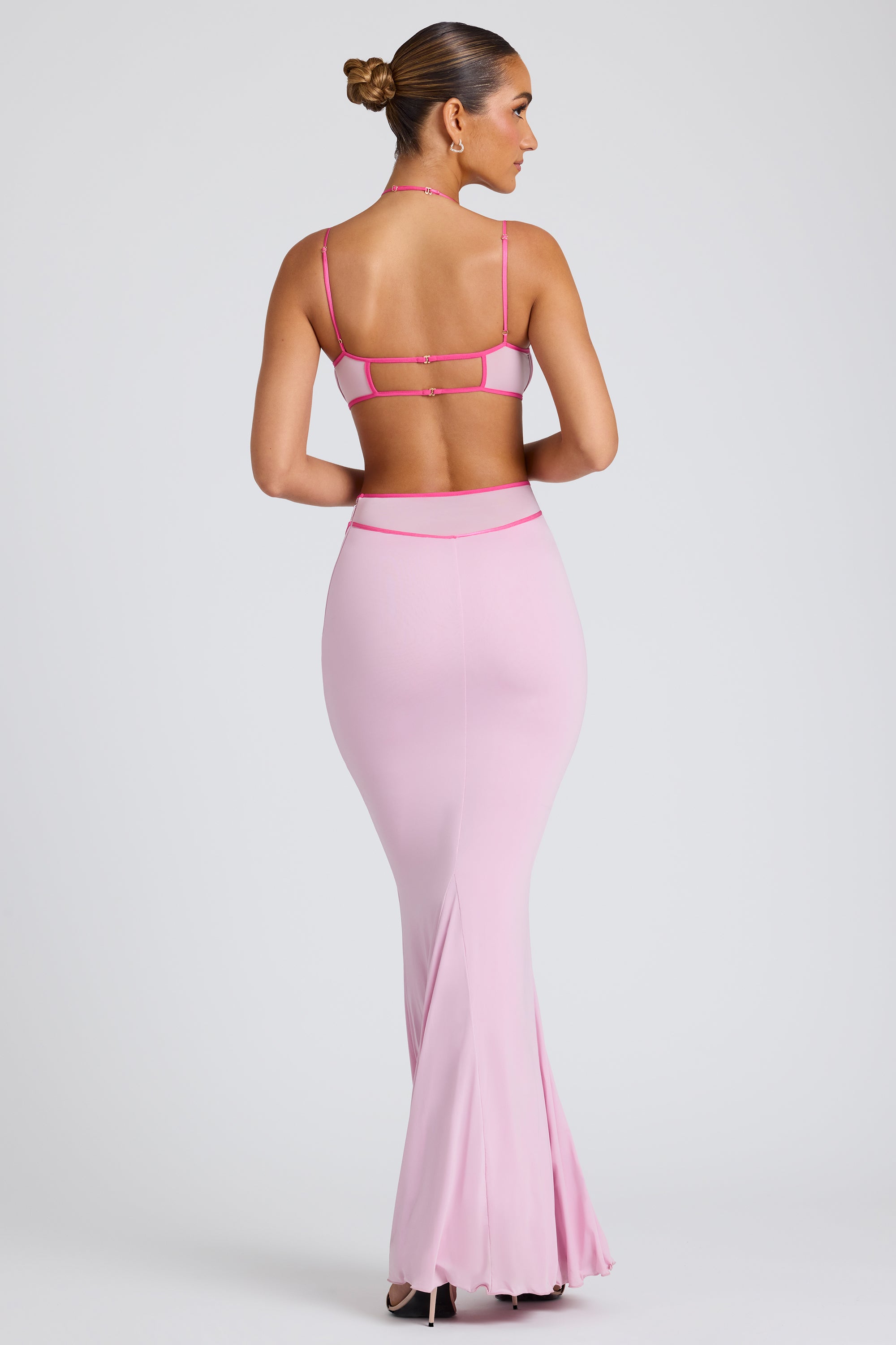 Contrast Binding Cut Out Evening Gown in Soft Pink、mySite、solidvoid