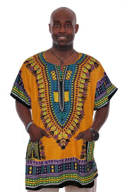 Orange Traditional African Print Dashiki Shirt-DP3715MDF、mySite、solidvoid
