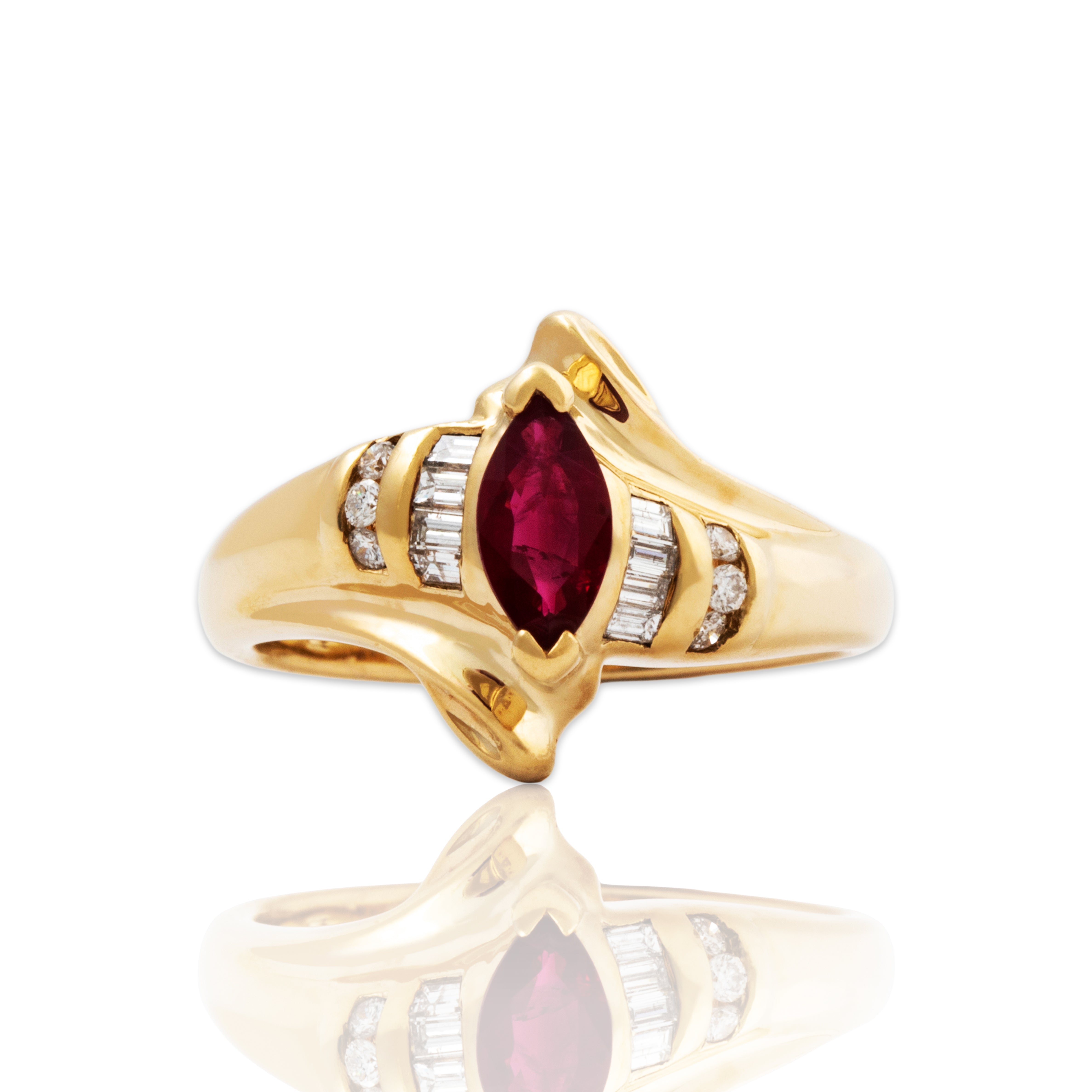 Vintage 14k Yellow Gold Ruby .204cttw Diamond Crimson Marquise Ring 6.00、mySite、hinf8tx79