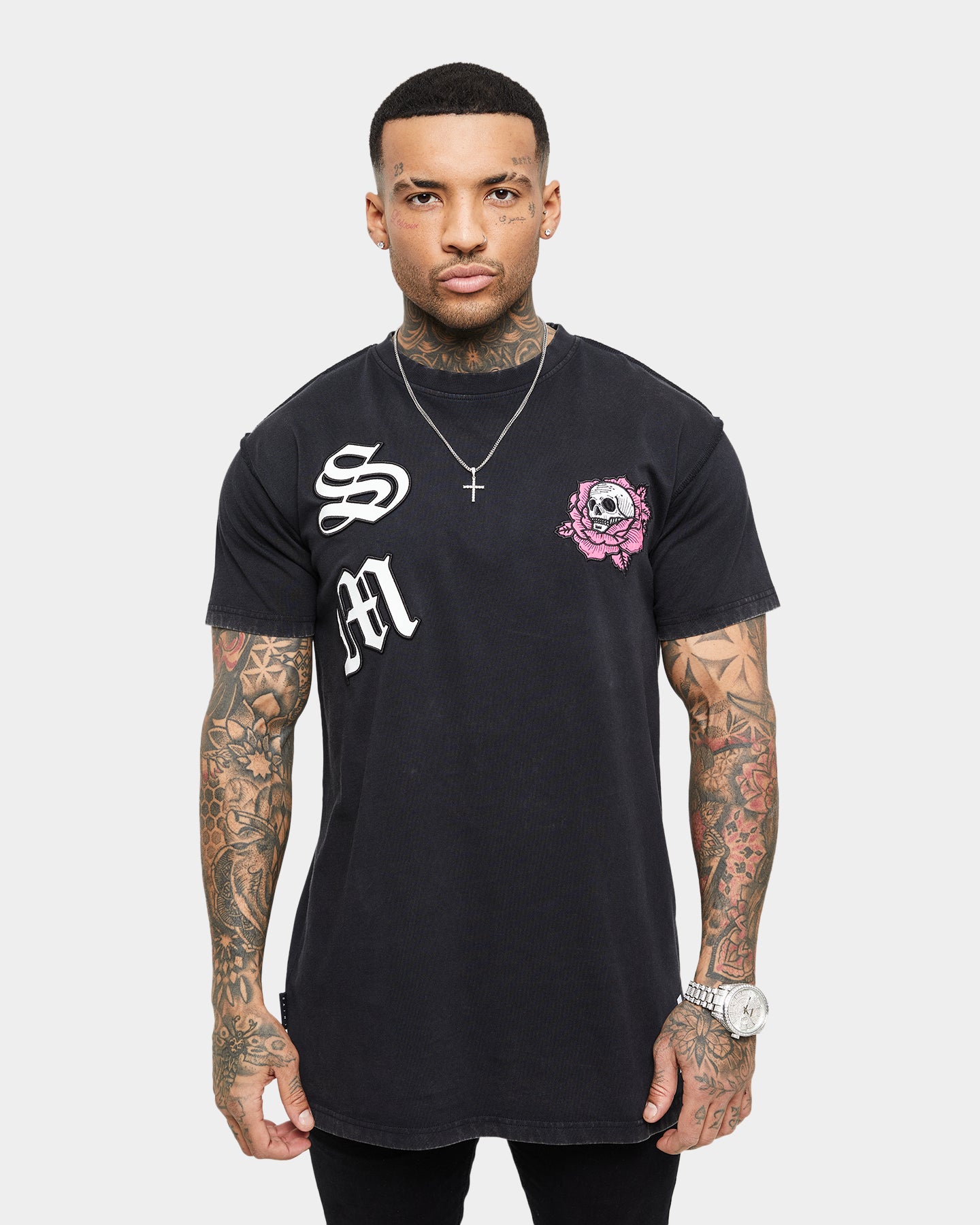 Saint Morta Skull Flower Lafayette T-Shirt Vintage Black、mySite、zt4zffjzw