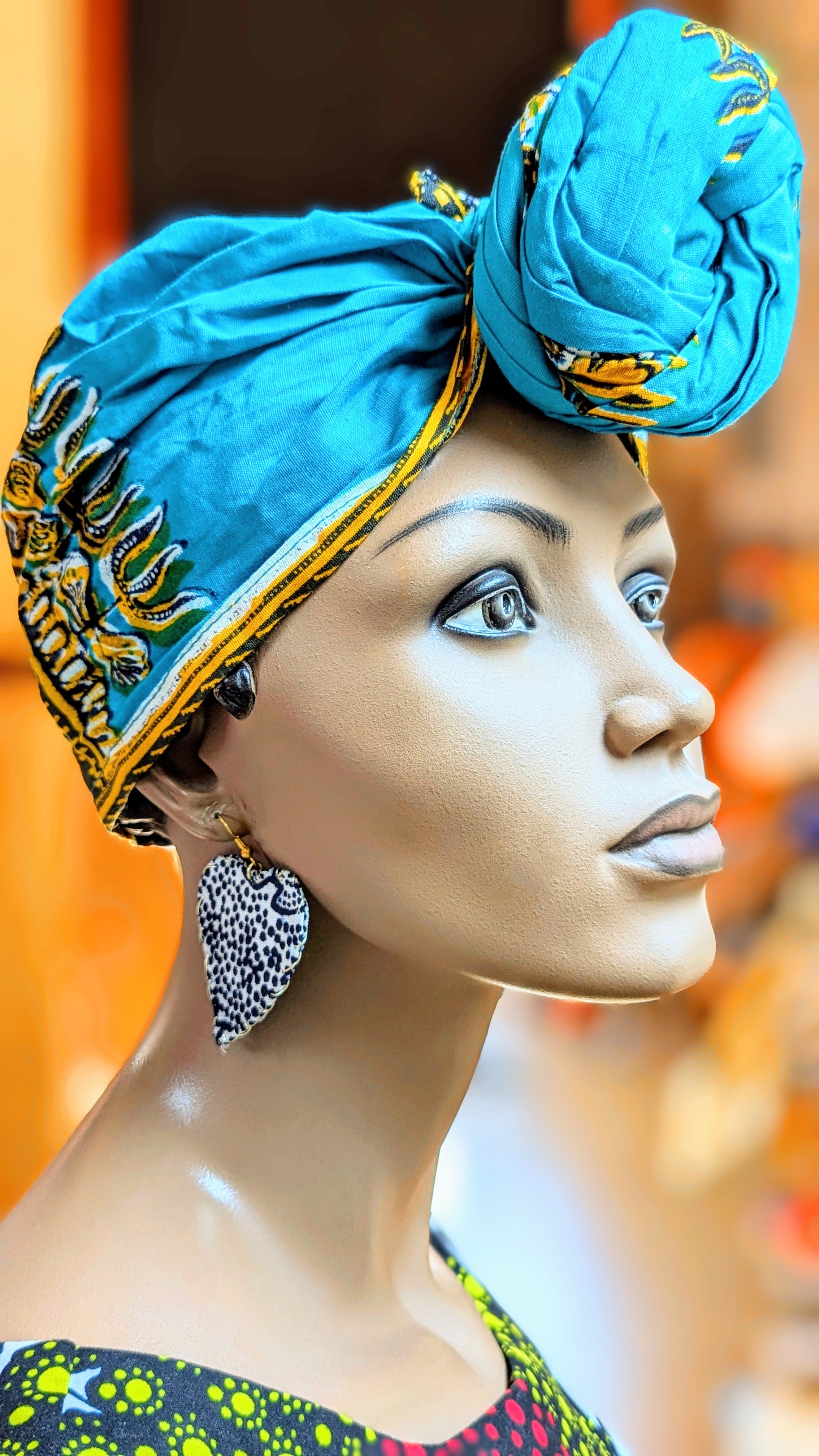 Dupsie's Akira Turquoise-Blue Cotton Dashiki Print Pre-Tied Head Wrap Hat DP3769PT8、mySite、solidvoid
