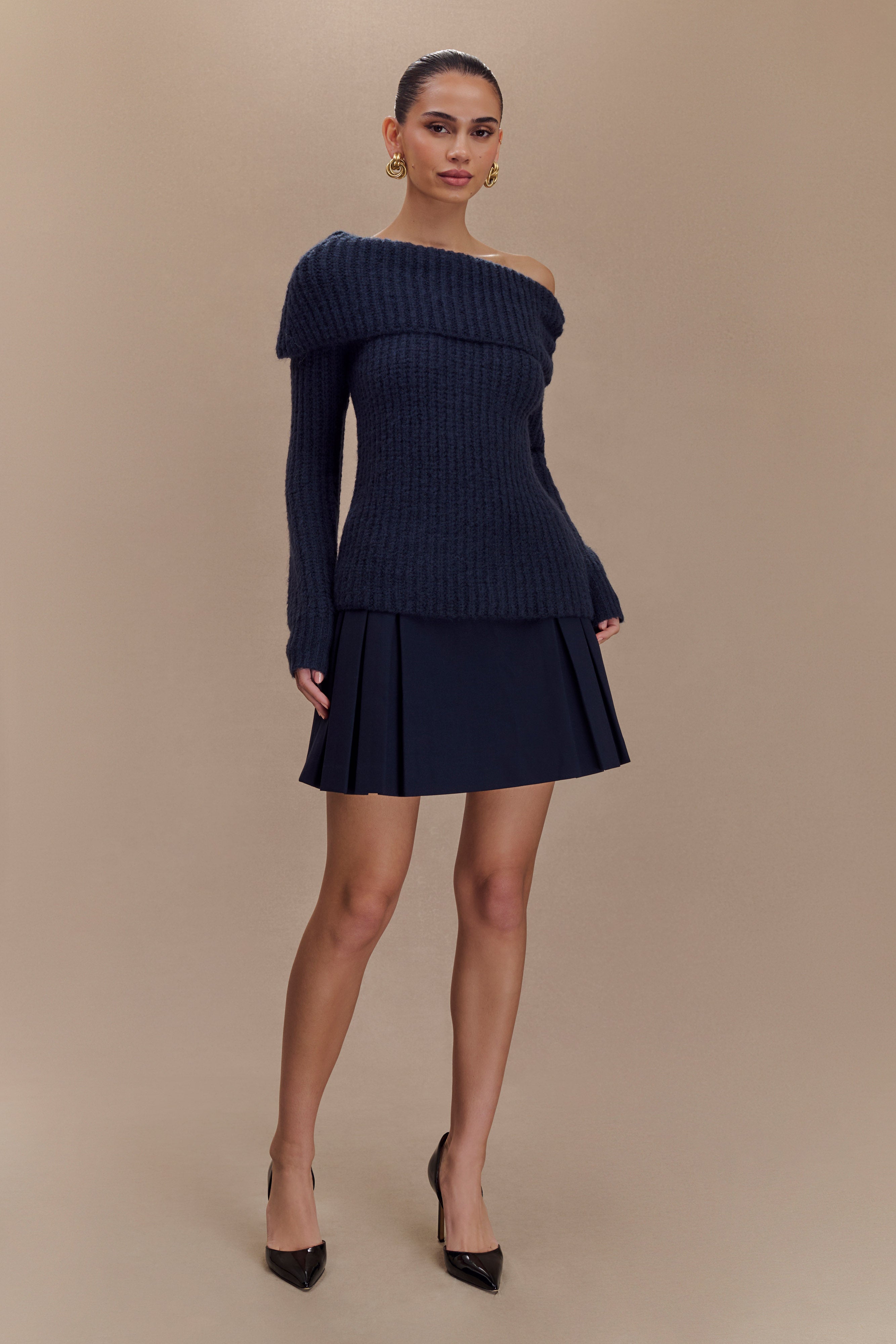 Alicia Off Shoulder Knit Top - Dark Navy、mySite、solidvoid