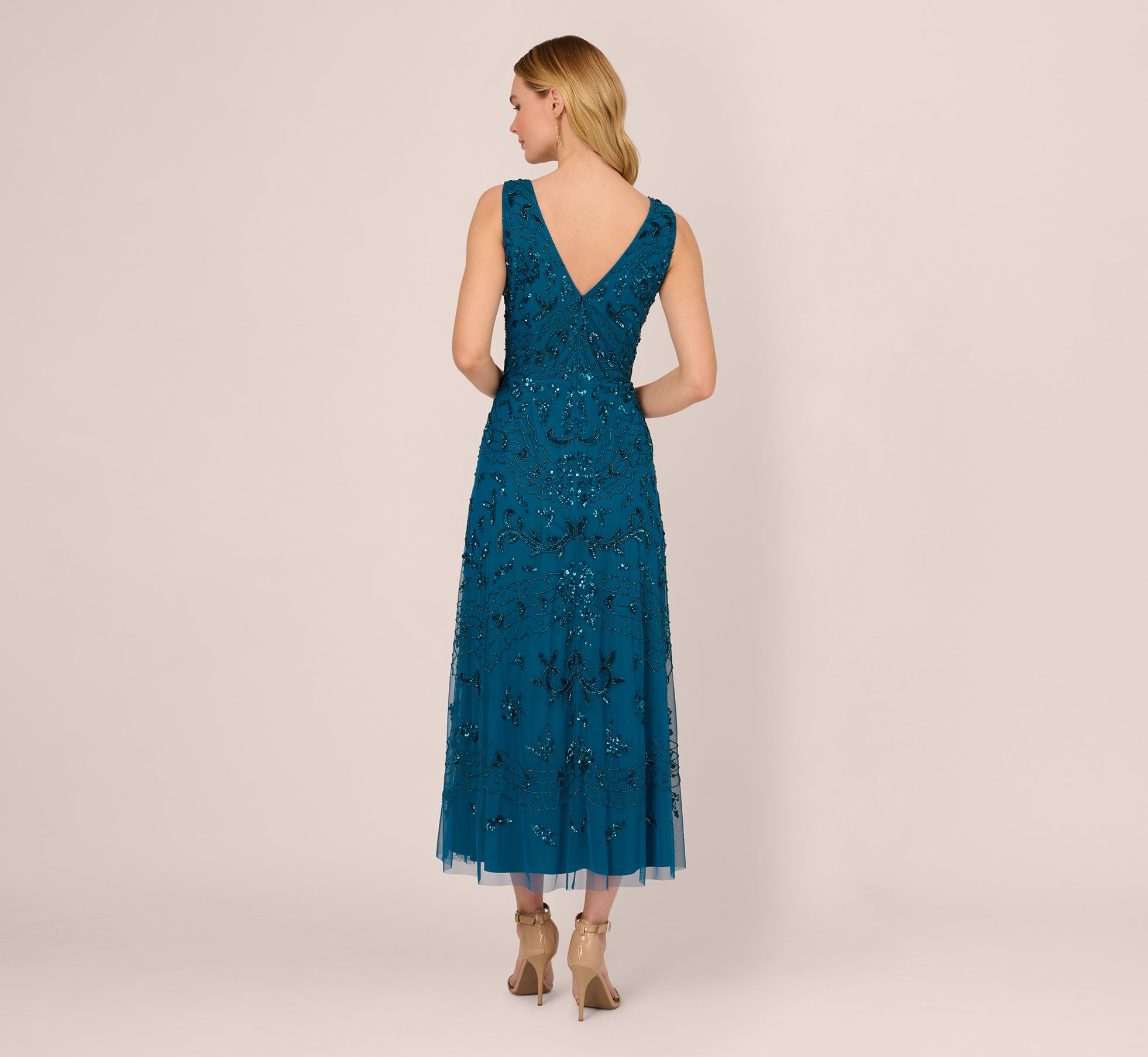 Hand-Beaded Ankle-Length Dress In Teal Sapphire、mySite、solidvoid