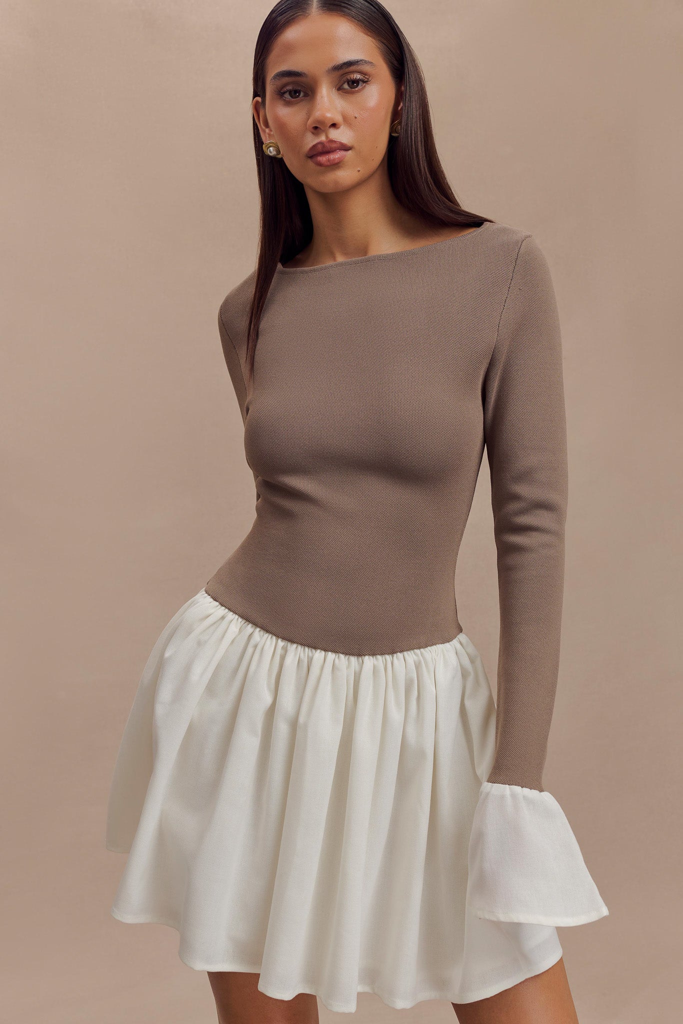 Sansa Knit And Linen Mini Dress - Smoke & Ivory、mySite、solidvoid