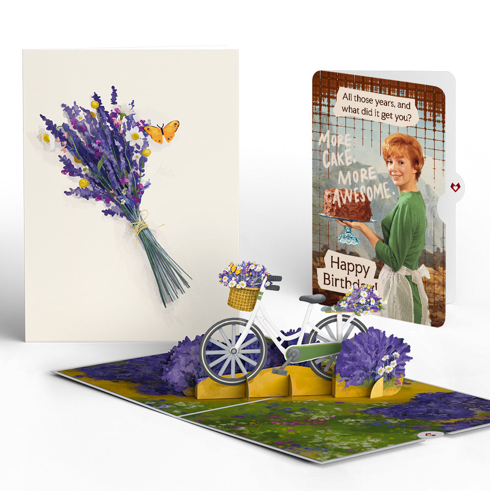 Lavender Bicycle Birthday Pop-Up Card and More Cake More Awesome Sentiment Set、mySite、solidvoid