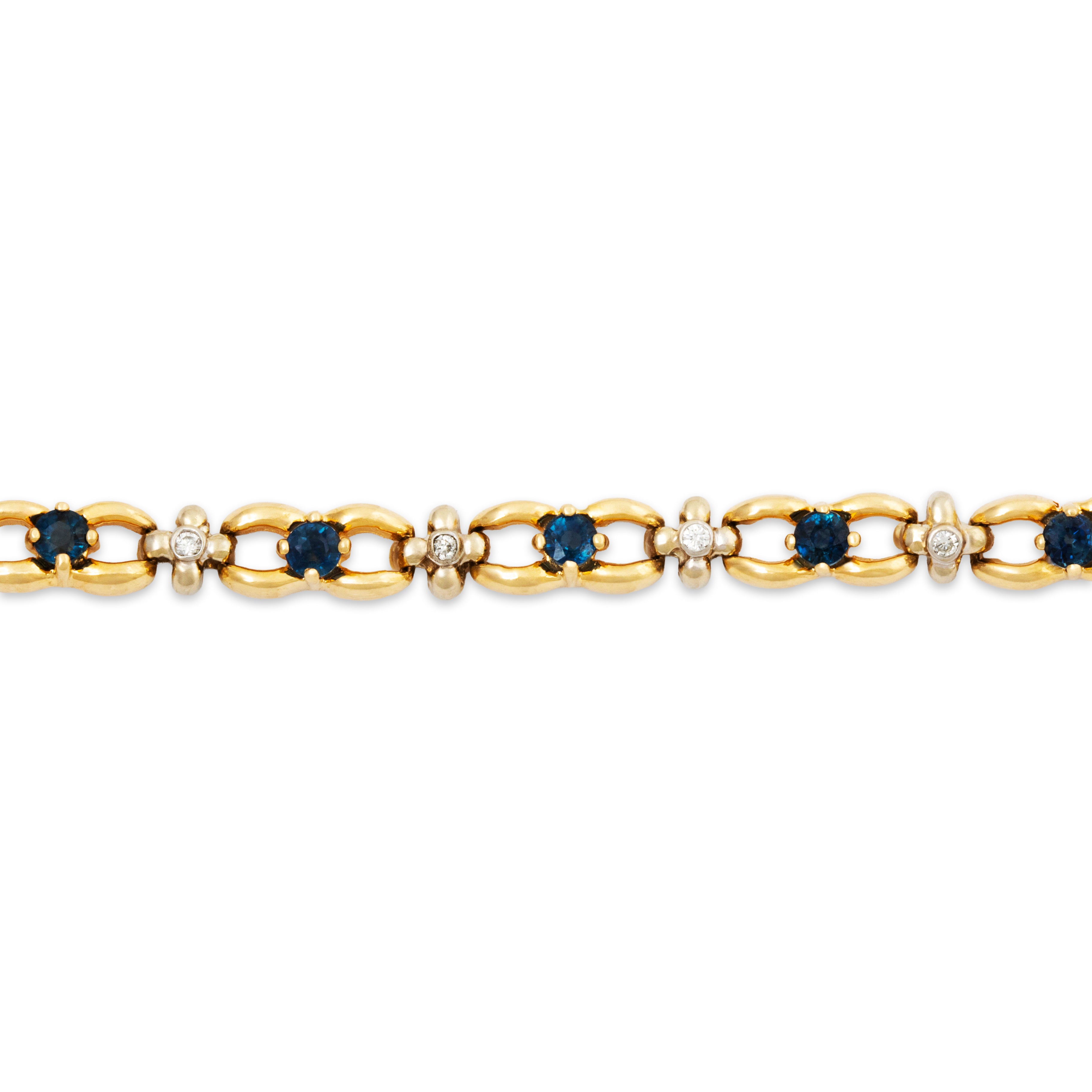 Vintage 14k Yellow & White Gold 1.4cttw Sapphire Diamond Link Bracelet 6.75、mySite、hinf8tx79