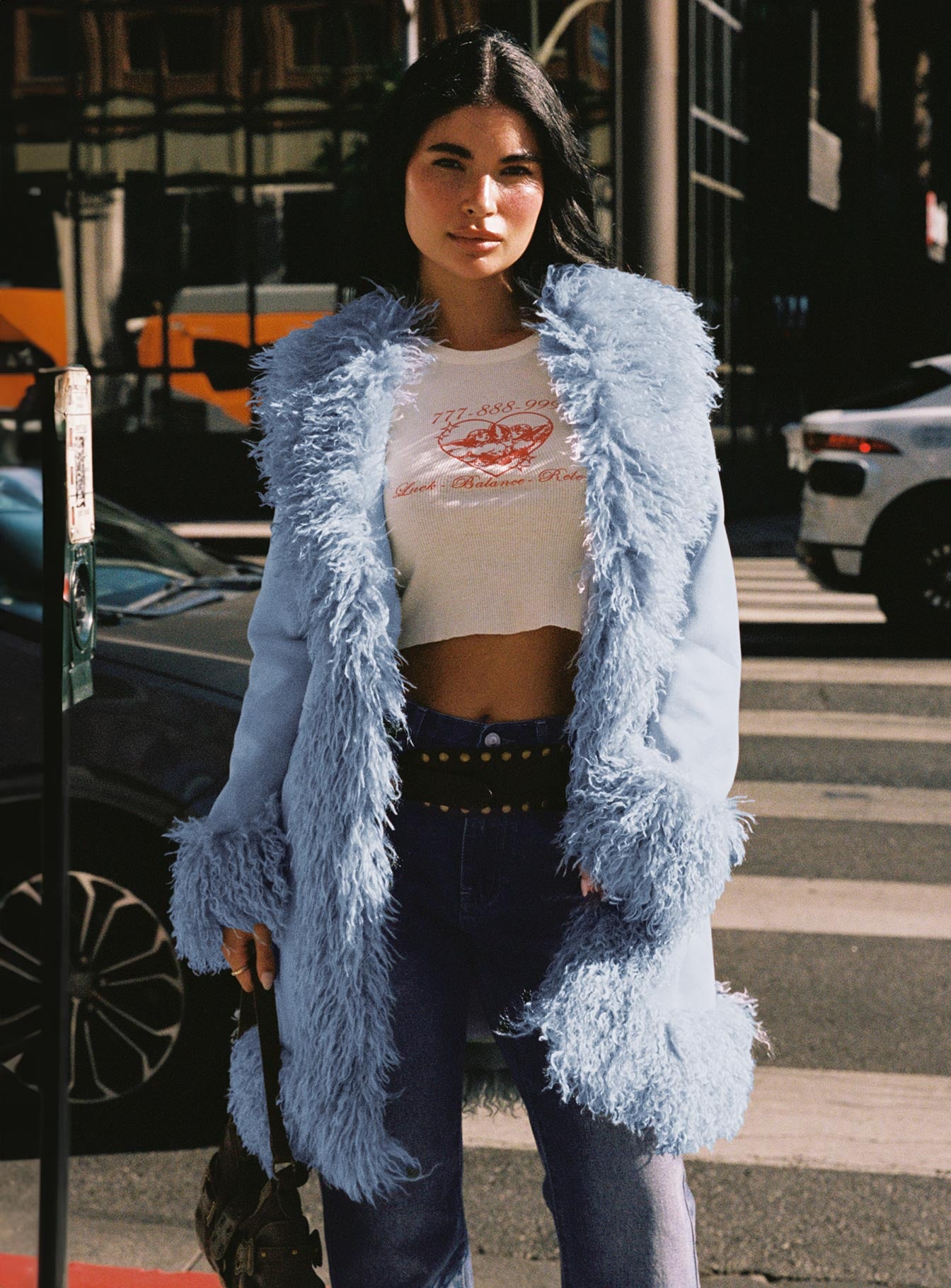 Josefina Faux Fur Detail Jacket Blue、mySite、solidvoid