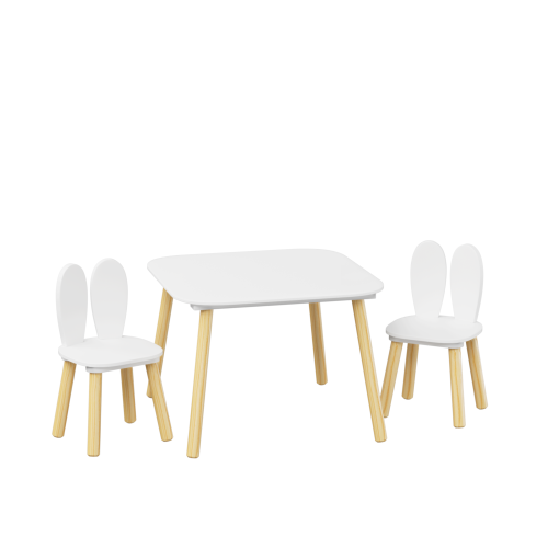 Kids Table and 2 Chairs Set, 3 Pieces Toddler Table and Chair Set, Wooden Activity Play Table Set (Lion&Monkey)、、casual