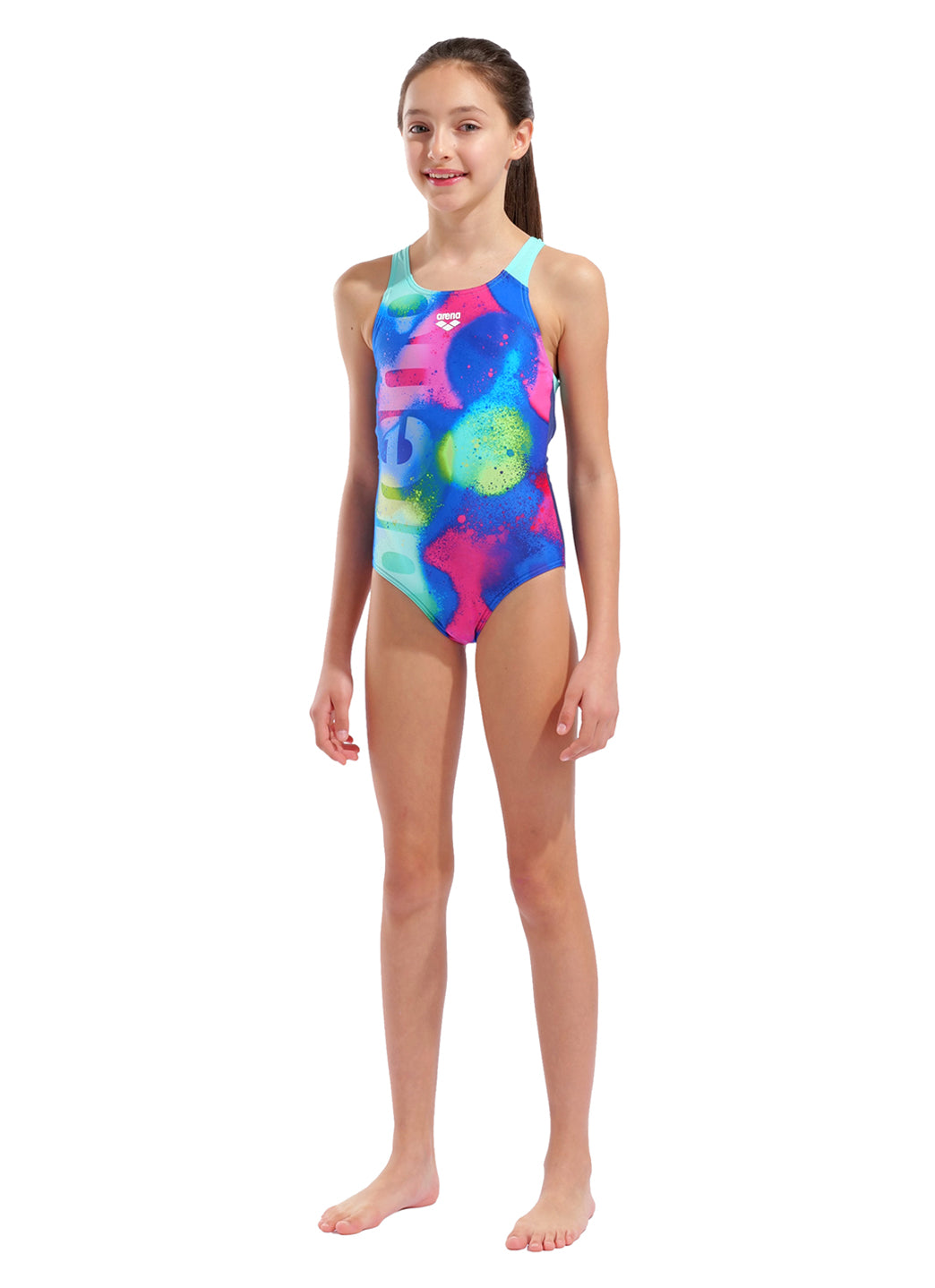 Arena Girls' Spray Paint Pro Back One Piece Swimsuit (Little Kid, Big Kid)、mySite、noshort