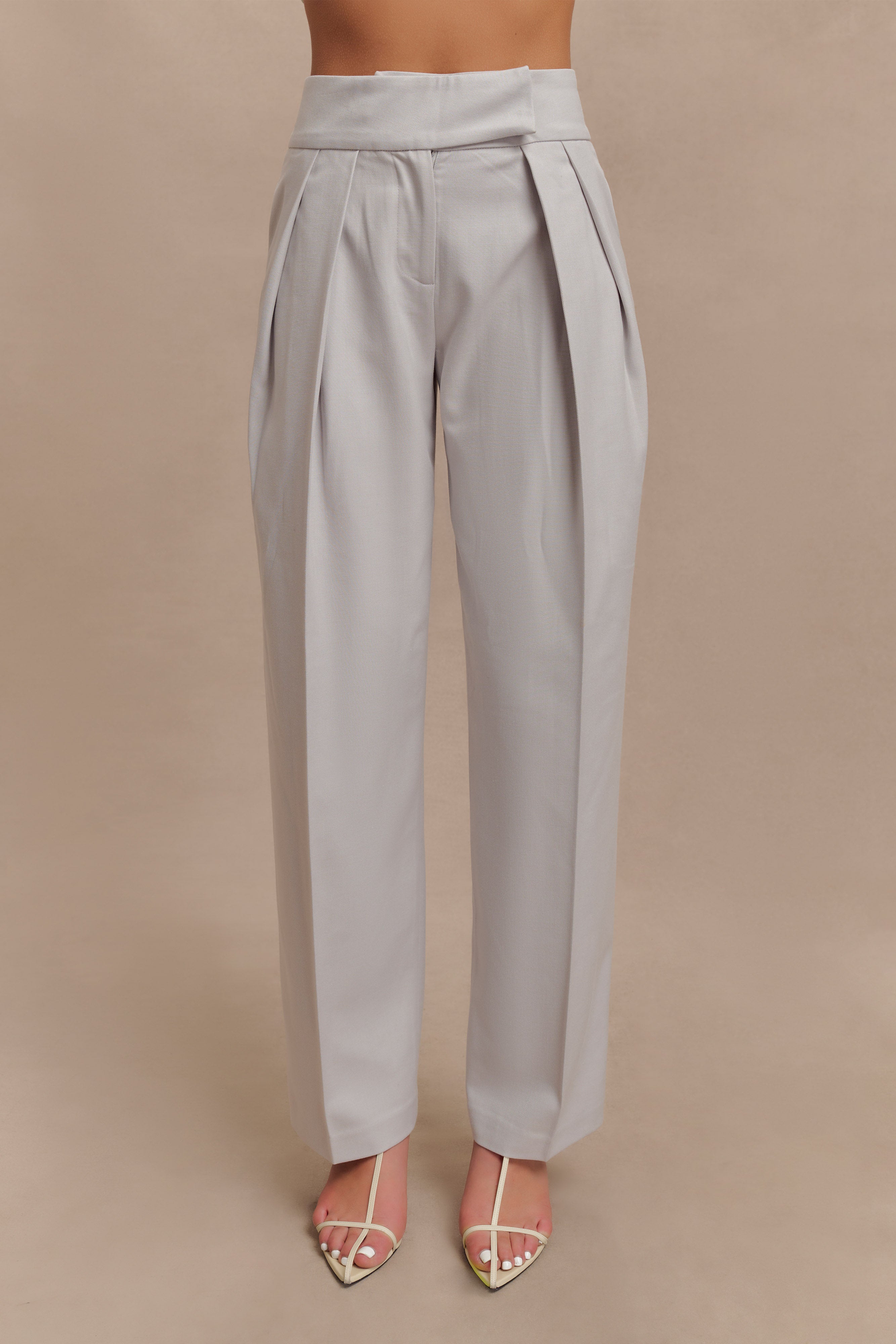 Penelope Pleated High Waisted Pants - Grey、mySite、solidvoid