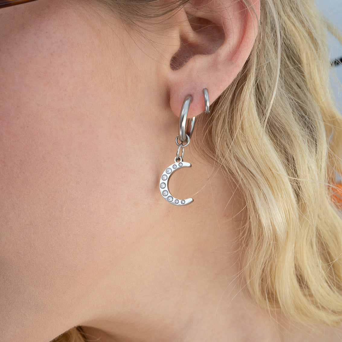 18K Gold PVD Stainless Steel Pearl Moon Charm / PDL0250、mySite、dreamappss