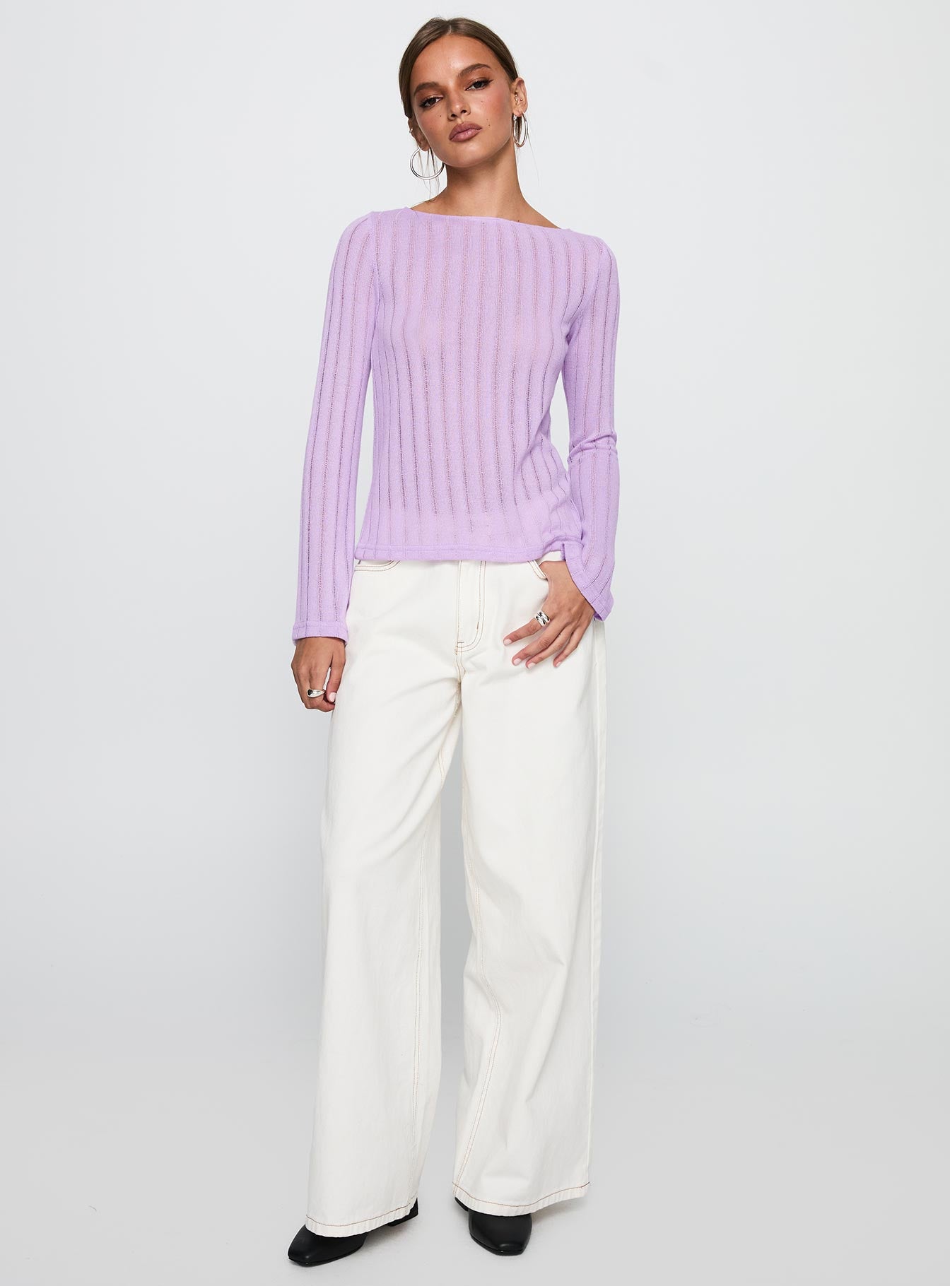 Tuppence Ribbed Long Sleeve Top Lilac、mySite、solidvoid