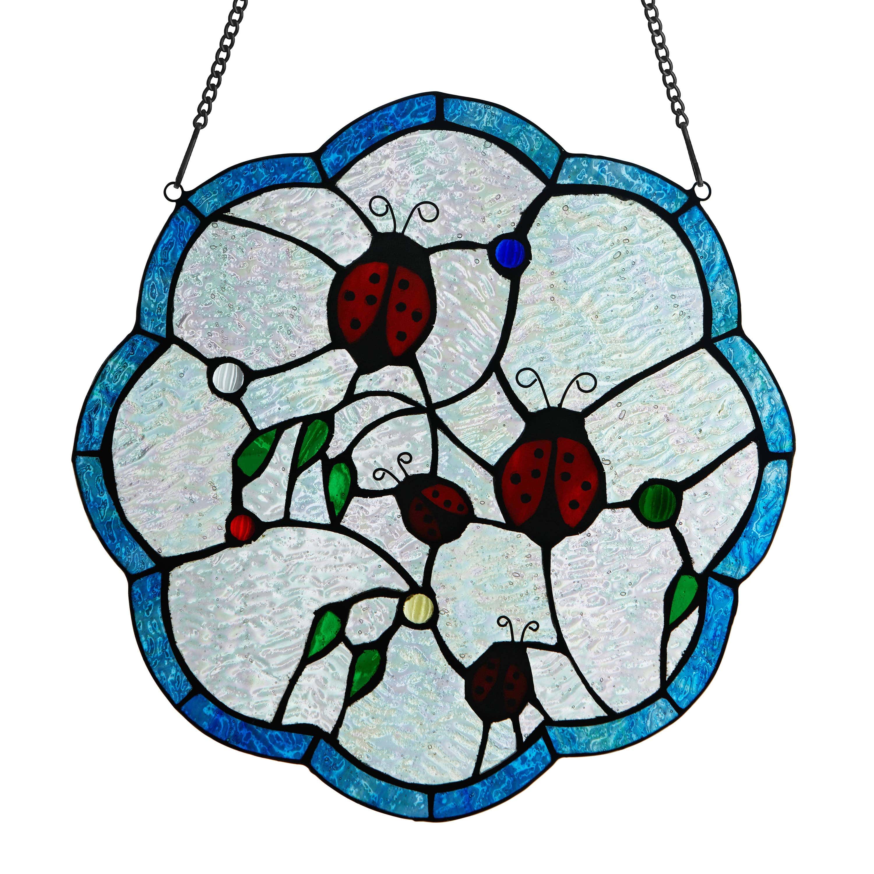 Ladybugs Round Tiffany Stained Glass Window Panel 12、mySite、g9winljtr