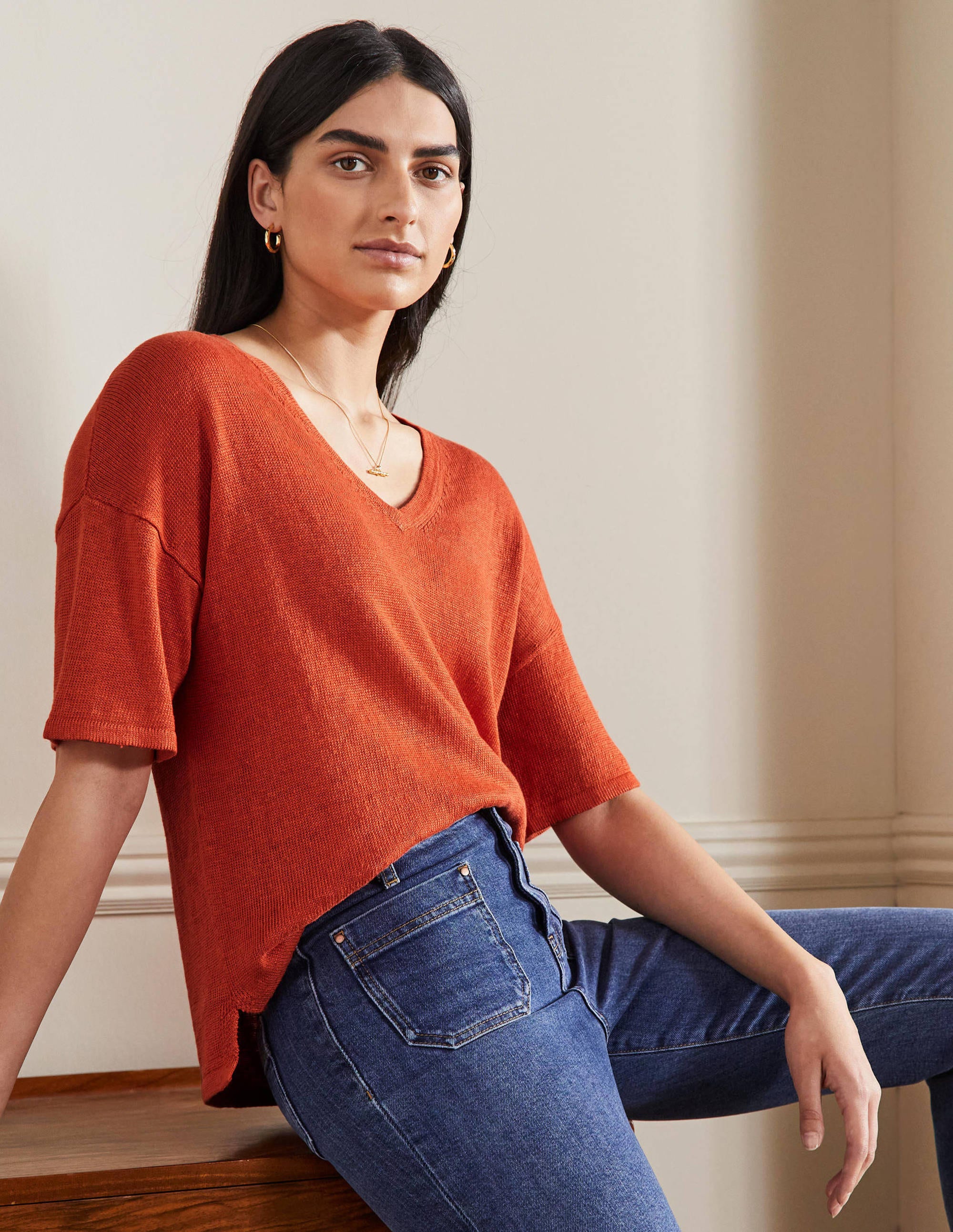  Linen Knitted T-shirt-Bright Papaya、mySite、ashleygrahame