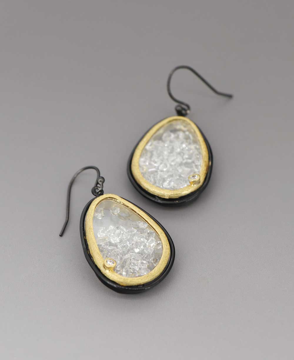 Floating Herkimer Quartz Oval Frame Earrings、mySite、topwebapps