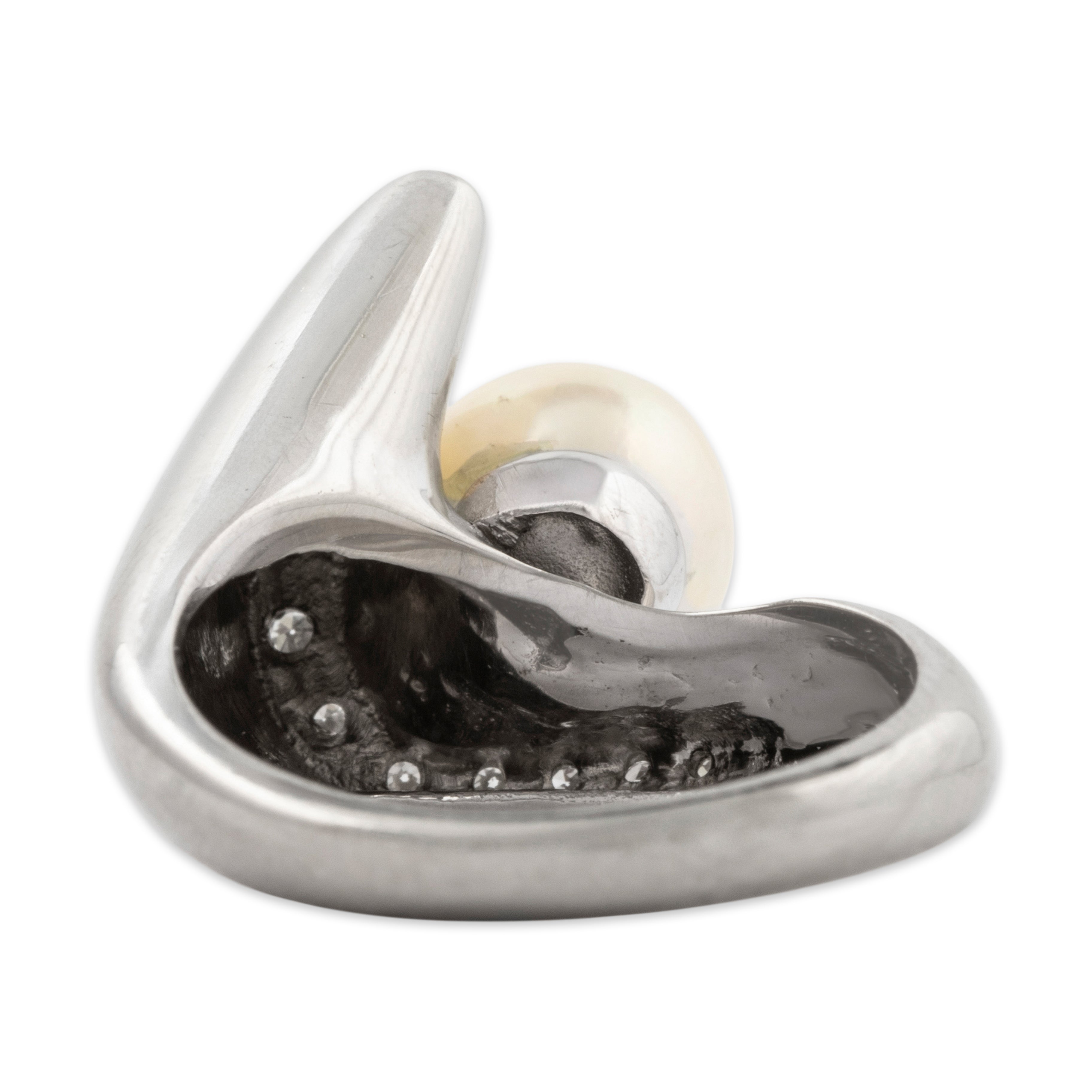 Vintage Heavy 14k White Gold Pearl Diamond Chic Modernist Ring 6.25、mySite、hinf8tx79