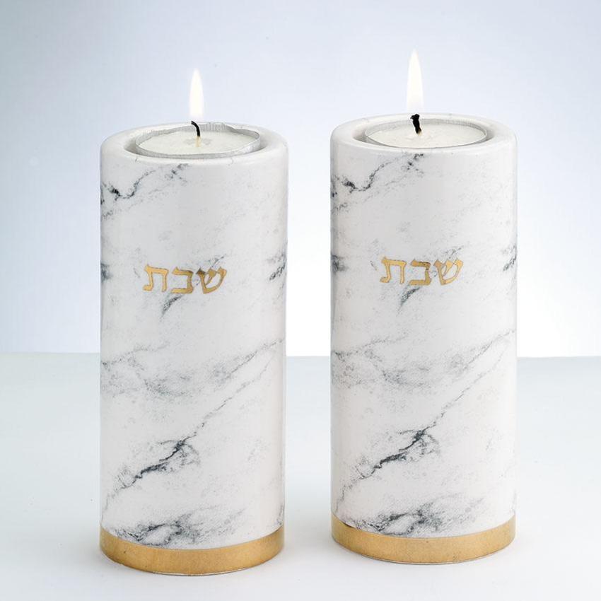 Ceramic Marble and Gold Shabbat Candlesticks、mySite、topwebapps