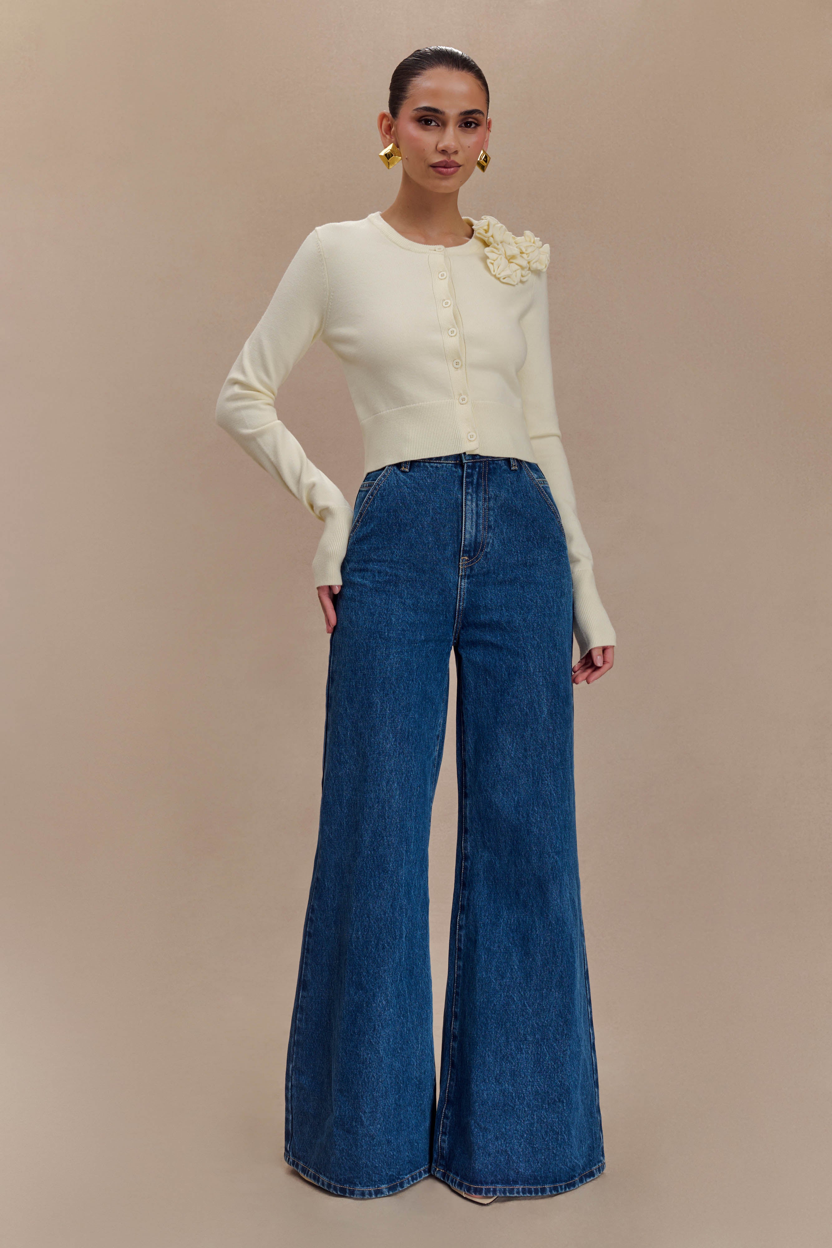 Gianna Knit Cardigan With Flowers - Cream、mySite、solidvoid