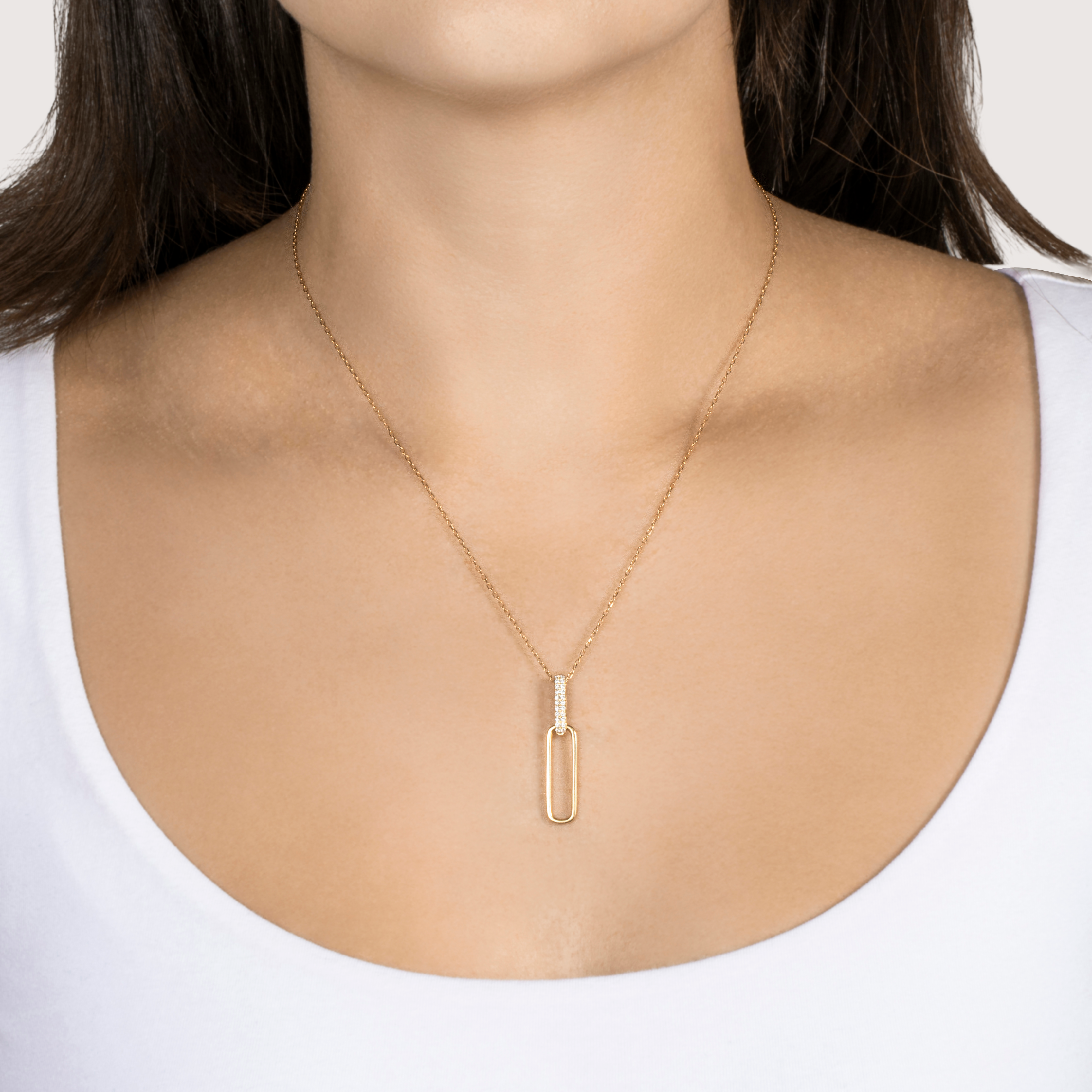 Vintage 18k Yellow Gold Diamond Pave Paperclip Necklace 16-18、mySite、hinf8tx79