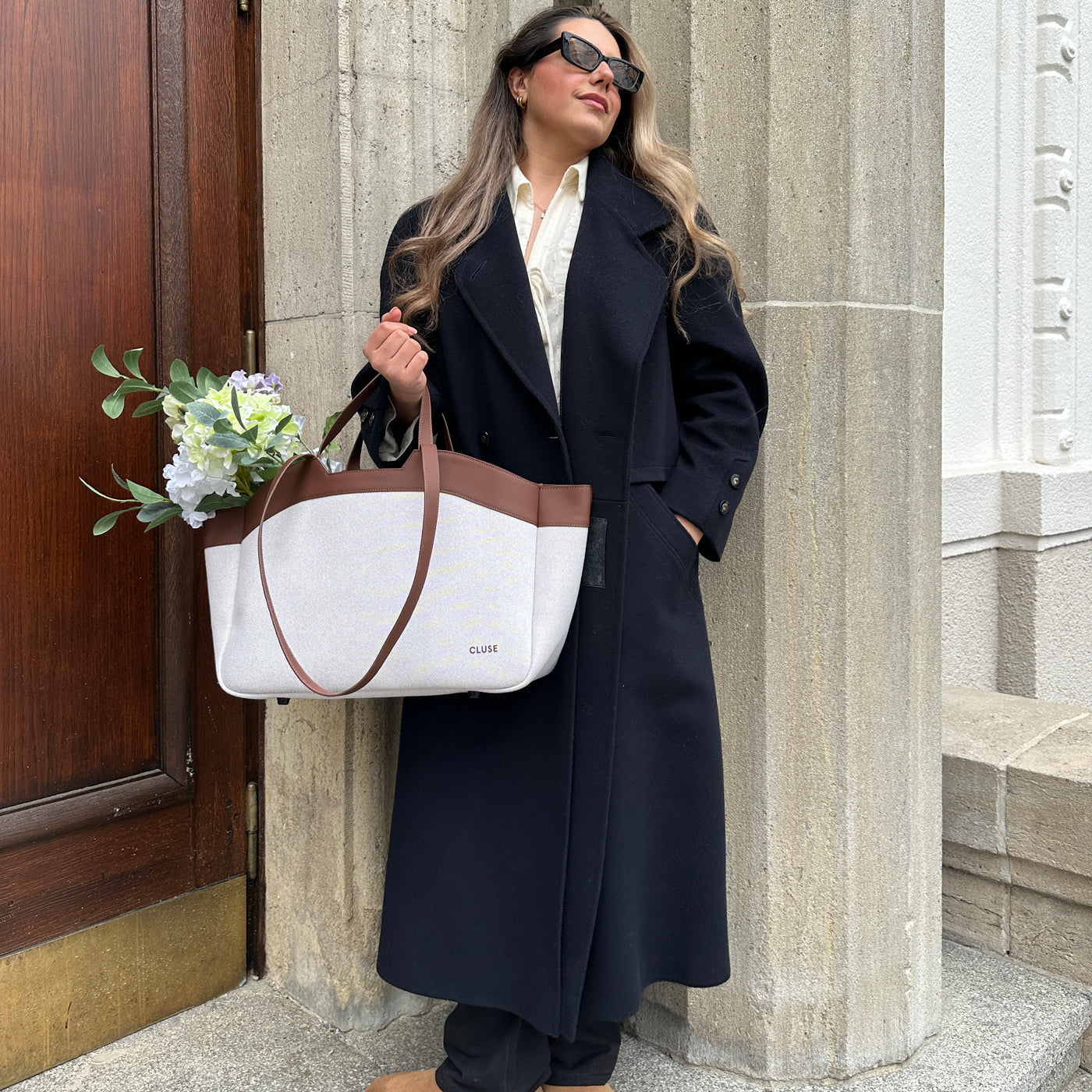 Tote Bag, Beige, Brown Colour、mySite、botmansion