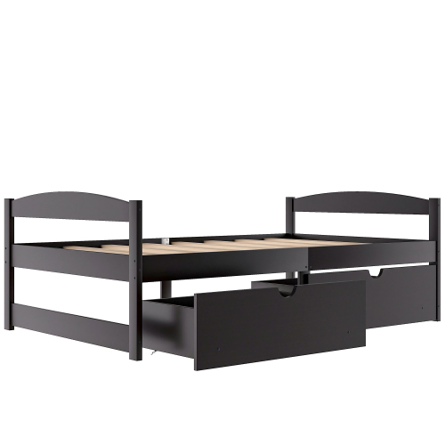 Twin size platform bed, with two drawers, espresso、、casual