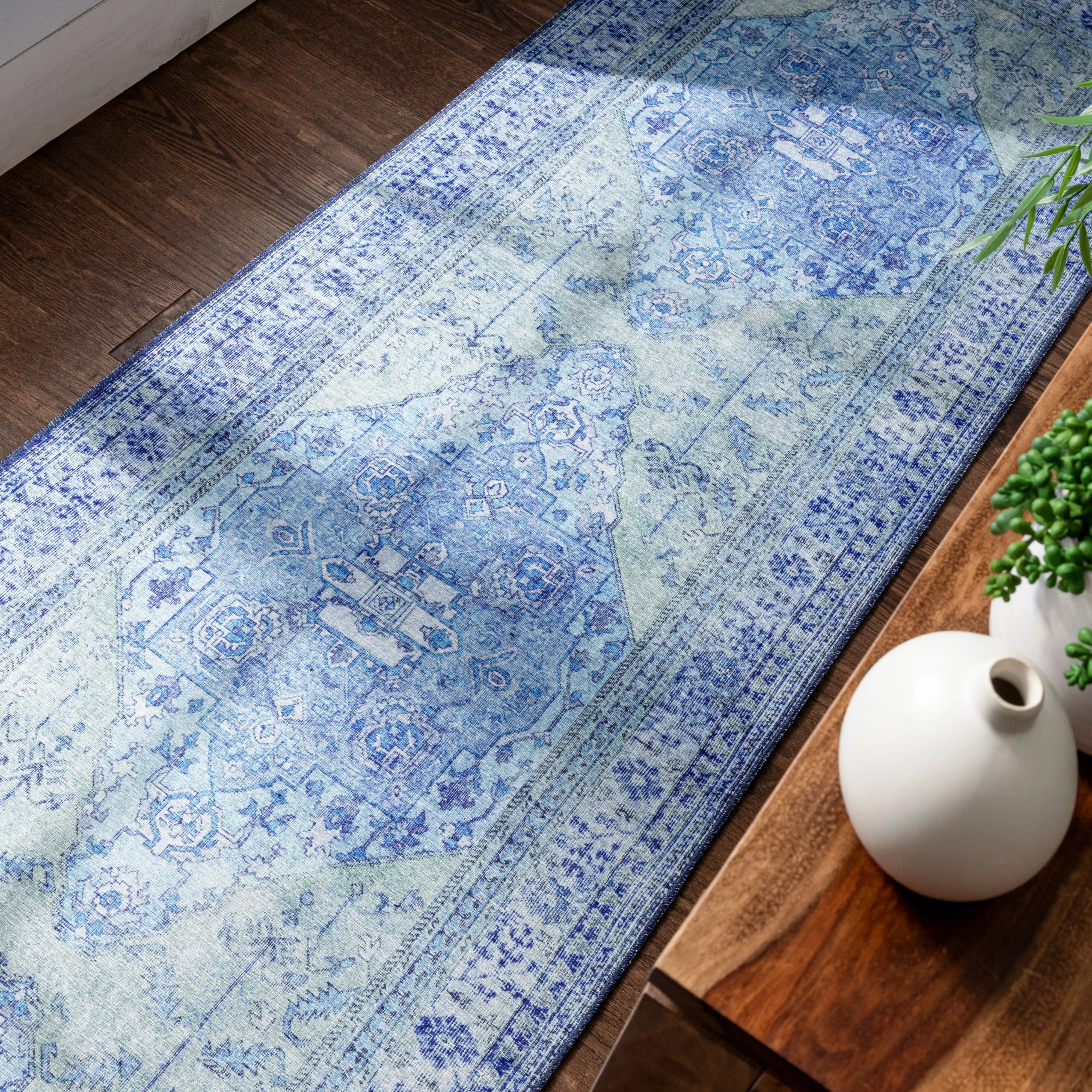 Gila Machine Washable 5'3 x 7'3 Vintage Bohemian Medallion Oriental Dark Blue Flat-Weave Rug、mySite、gigharbornorthrealestate