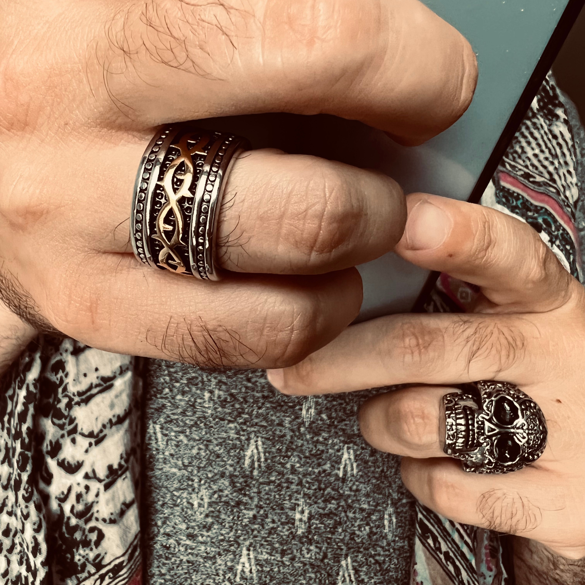 18K Gold PVD Coated Detailed Tribal Stainless Steel Ring / SCR4016、mySite、dreamappss