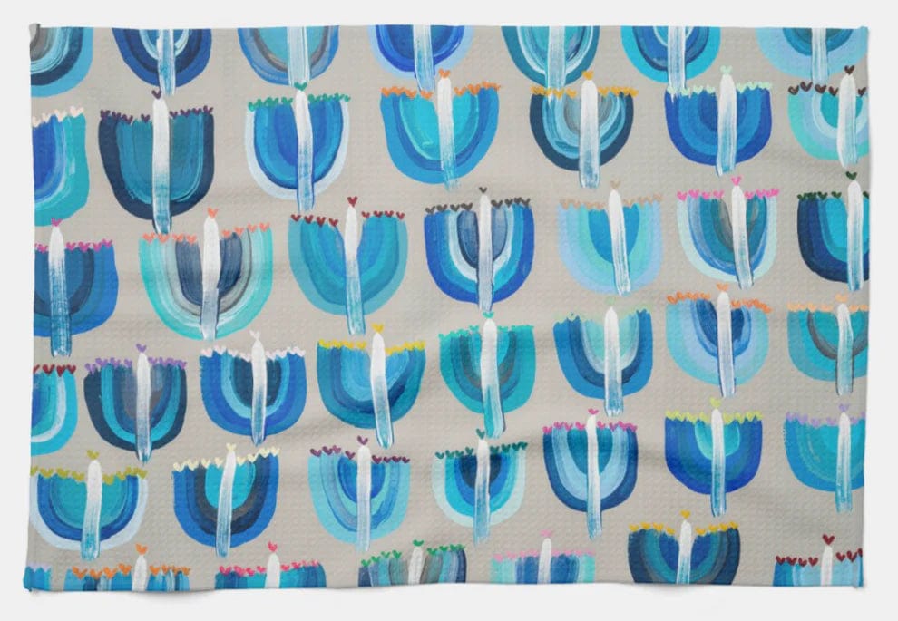 Blue Menorahs Hanukkah Kitchen Tea Towel、mySite、topwebapps