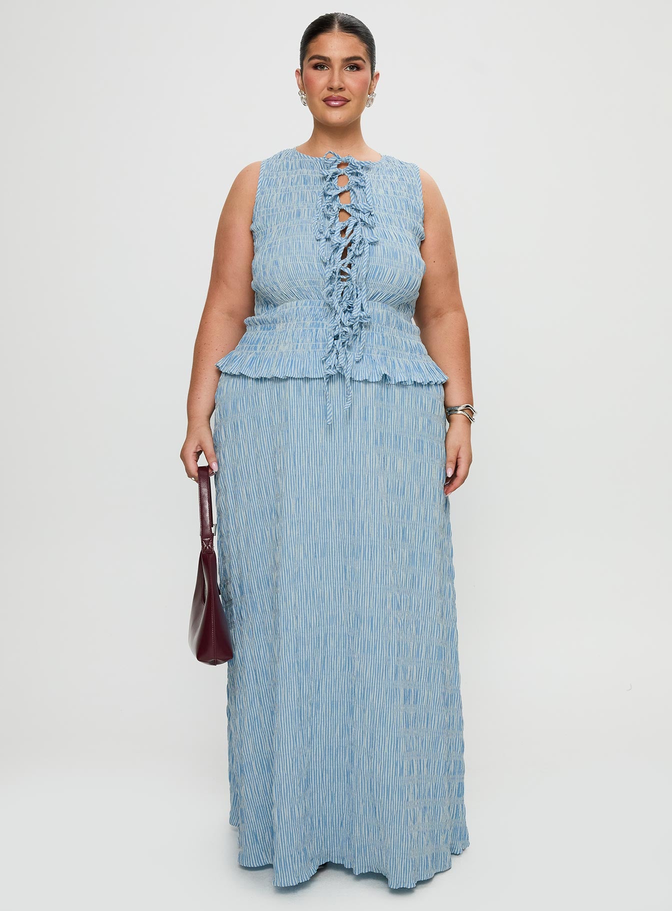Songbird Shirred Maxi Dress Blue Curve、mySite、solidvoid