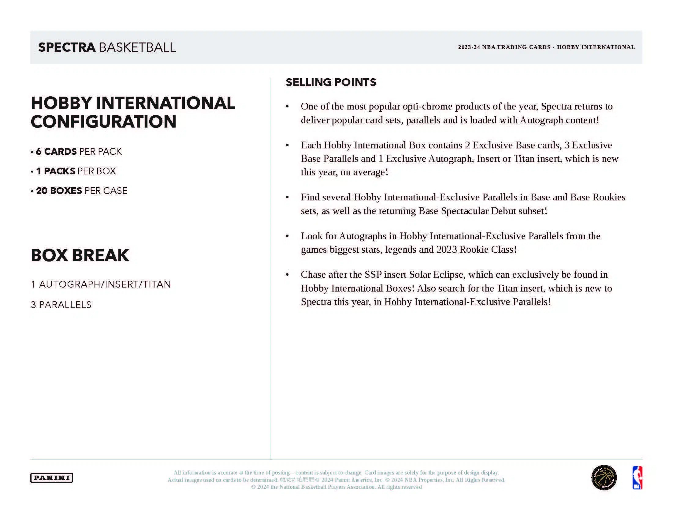 Panini Spectra NBA Basketball 2023/24 - International Hobby Box、mySite、waistdrama