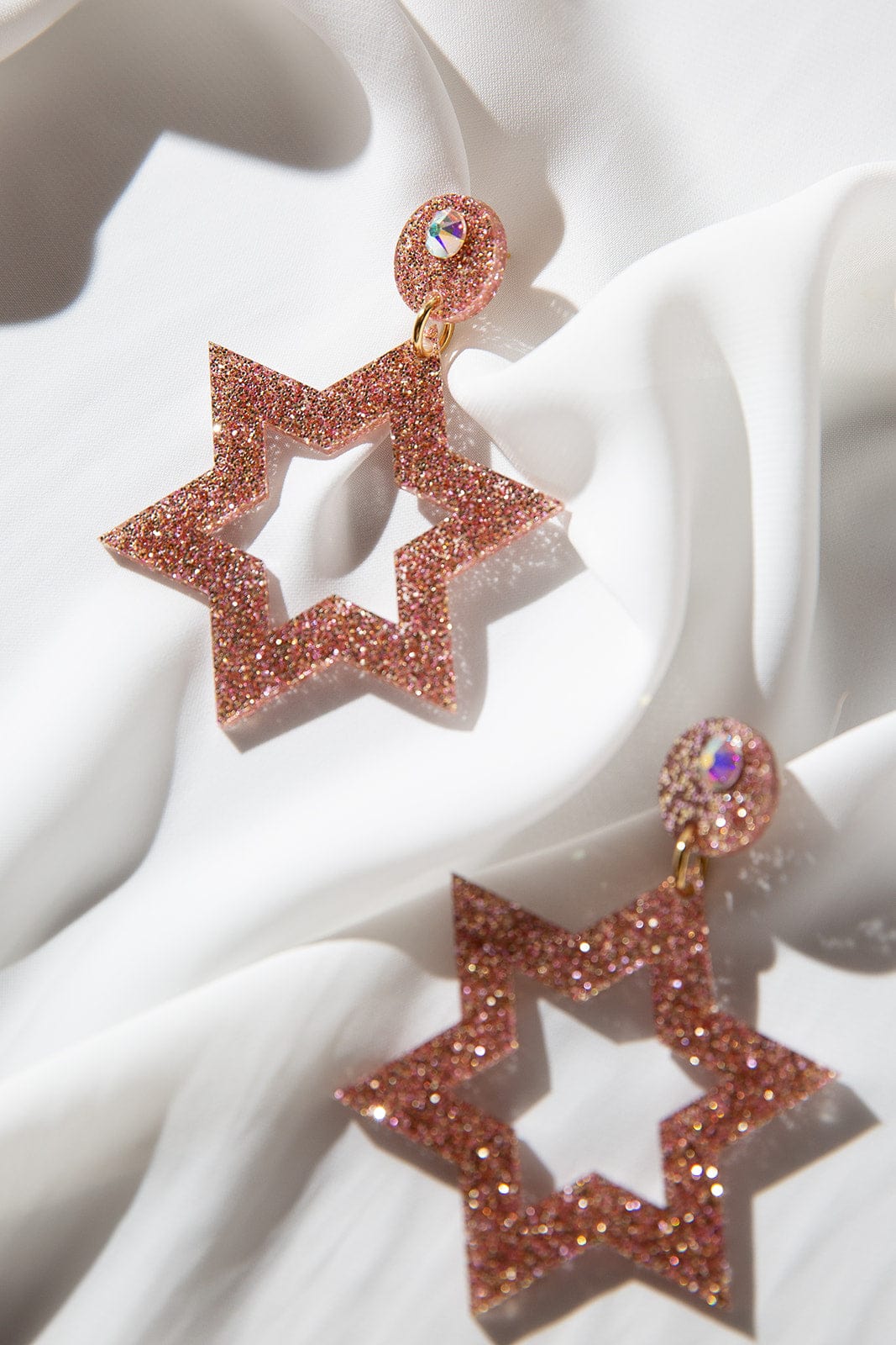 Ester Magen Statement Earrings - Rose Gold Glitter、mySite、topwebapps