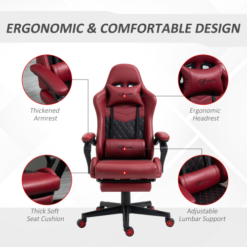 Vinsetto Racing Gaming Chair Diamond PU Leather Office Gamer Chair High Back Swivel Recliner with Footrest, Lumbar Support, Adjustable Height, Red、、casual