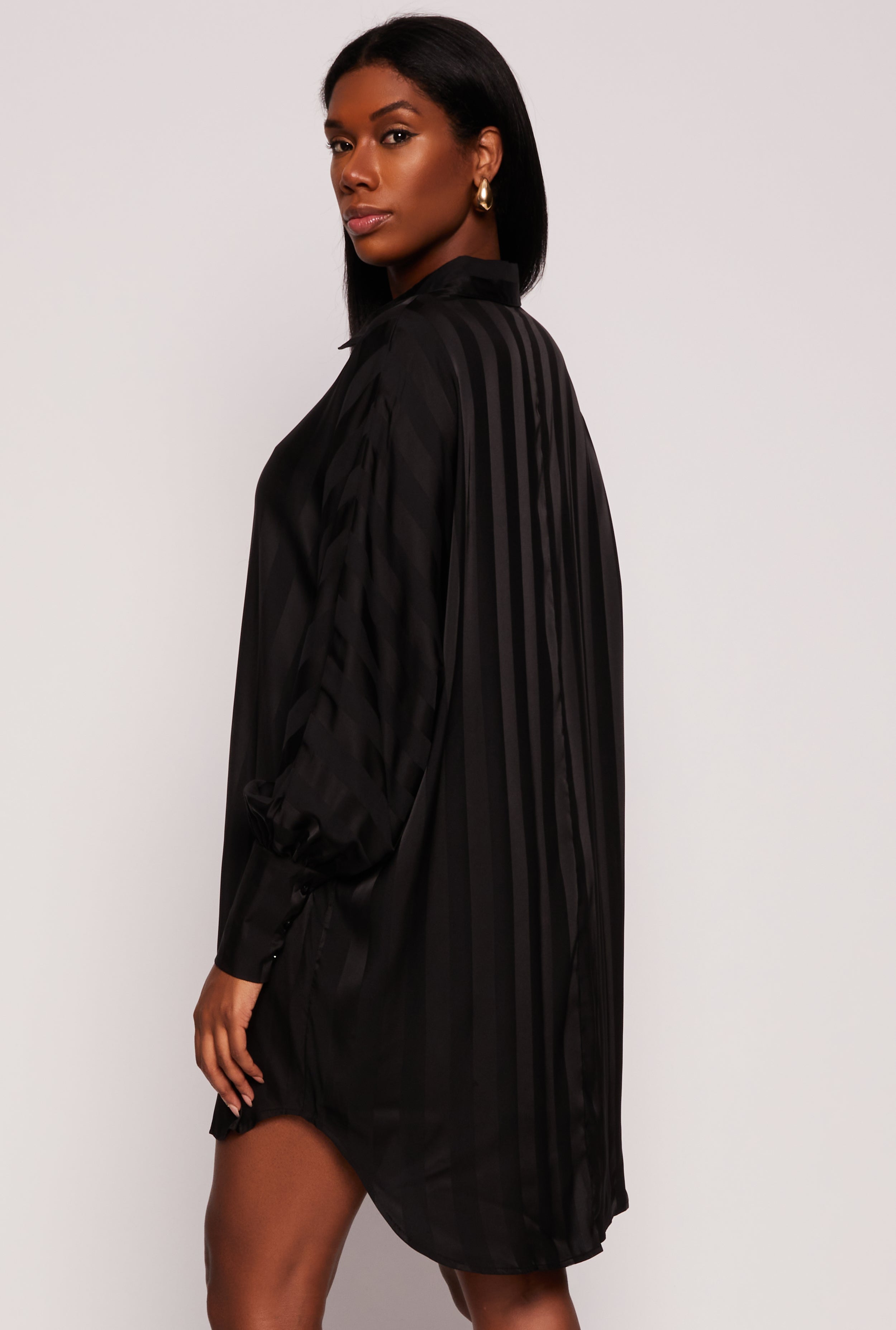 Shadow Stripe Button Front Shirt Dress、mySite、camillekostekn