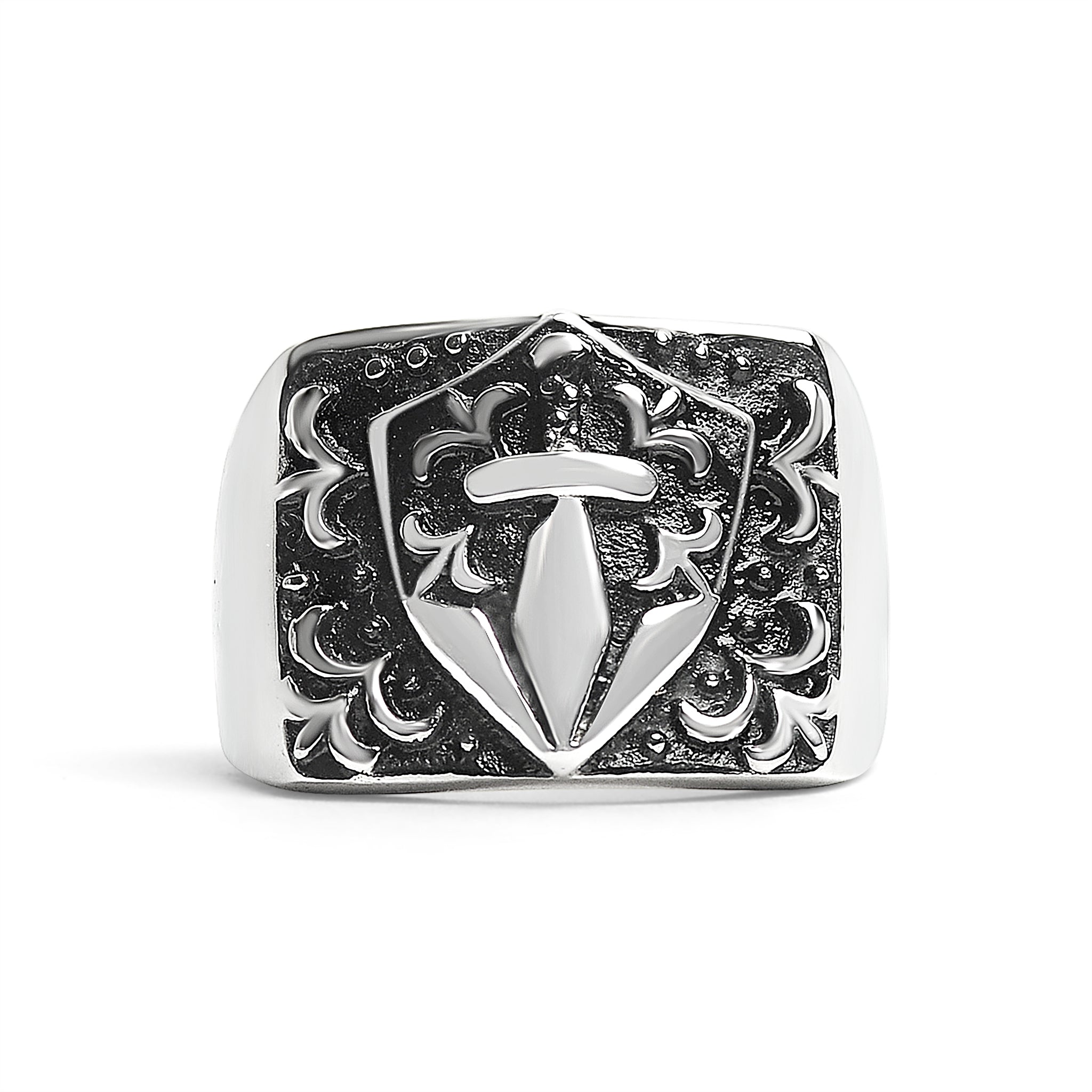Stainless Steel Sword And Fleur De Lis Signet Ring / SCR2218、mySite、dreamappss