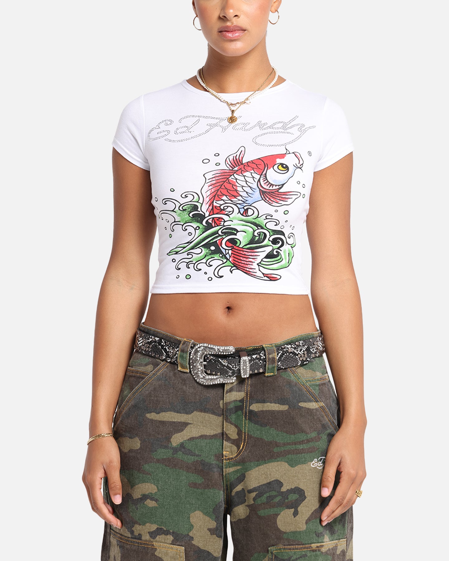 Ed Hardy Women's Koi Baby T-Shirt White、mySite、zt4zffjzw